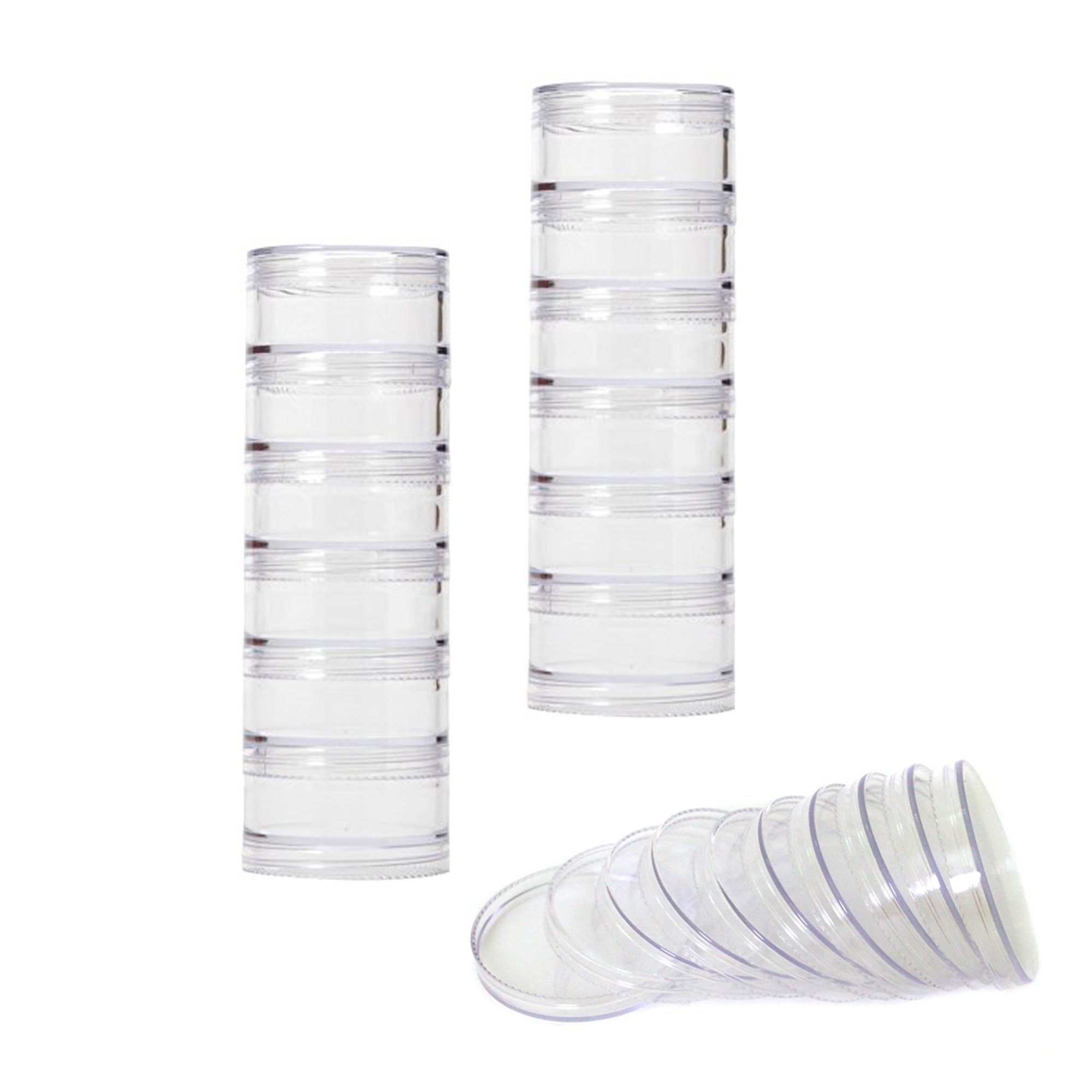 Paylak Storage Container Impact Resistant Stackable Clear Containers 6 For Beads Crafts Findings Small Items 1.75" Round