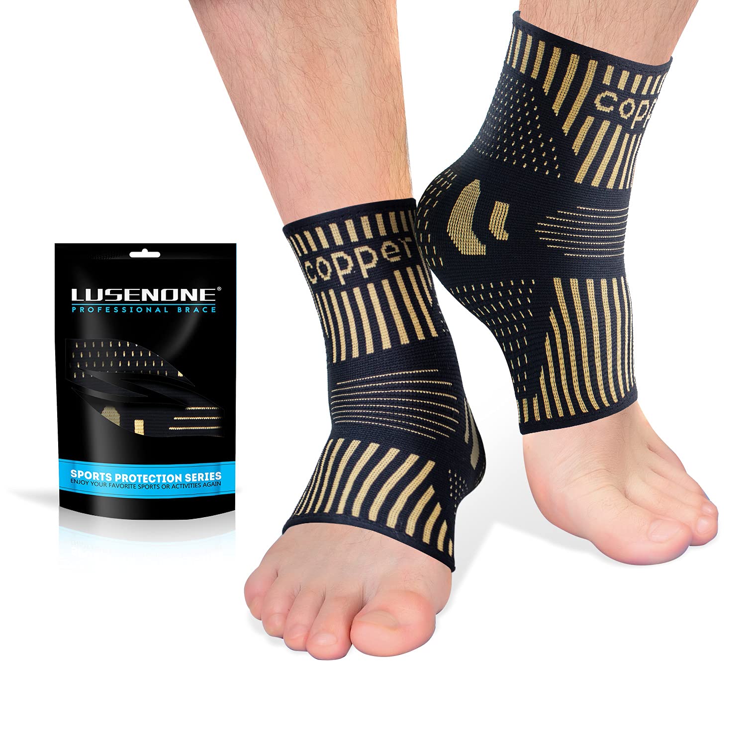Lusenone Copper Ankle Brace Support for Men & Women (Pair), Best Ankle  Compression Sleeve Socks for Plantar Fasciitis, Sprained Ankle, Achilles  Tendon, Pain Relief, Recovery, Sports Medium (pack of 2) Copper-Black