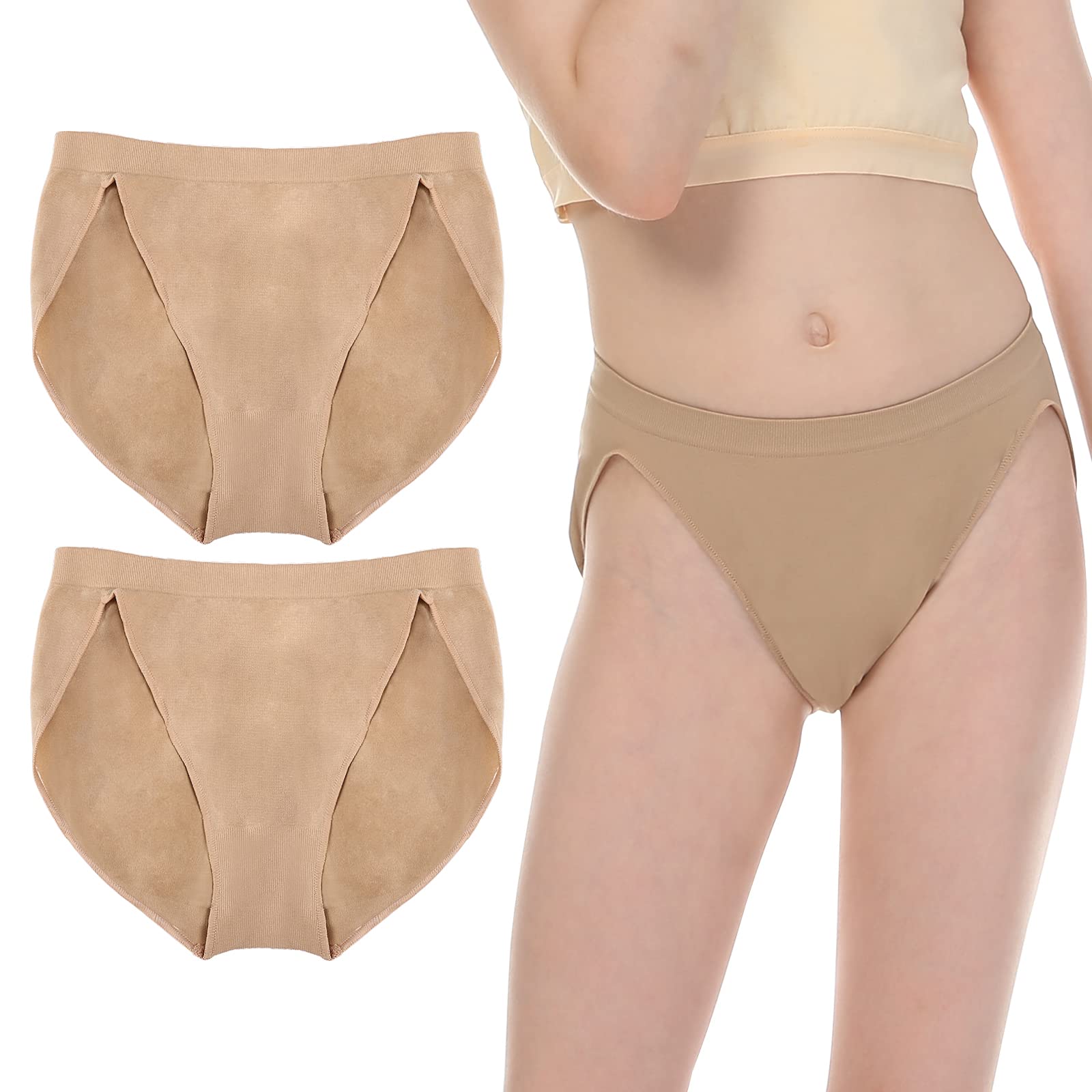 NIMONI 2 Pack Nude Ballet Dance Briefs for Women and Girls, Beige High Cut  Cotton Dance