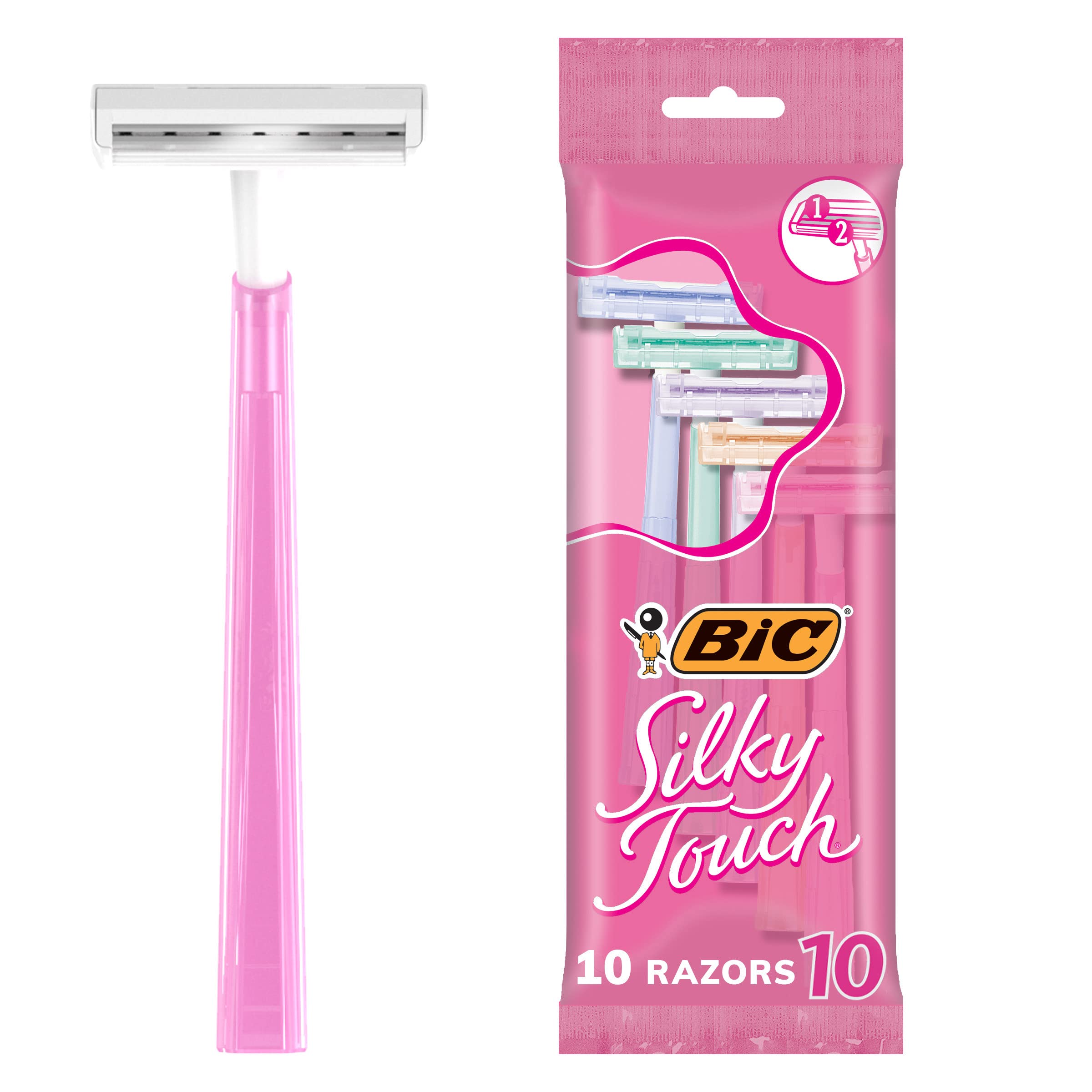 BIC Silky Touch Women's Disposable Razors, With 2 Blades, Pretty Pastel  Razor Handles, 10 Count (Pack of 1)