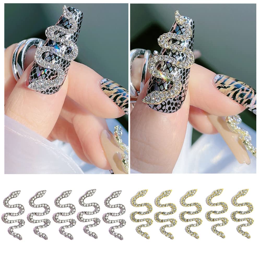 CHARMING MAY 3D Nail Studs Nail Art Rhinestone Symphony Crystal Beads Nail  Gems Mermaid Nail Design Round Shaped Flatback Stones Pearl Aurora  Translucent Studs (Snake-Shape)