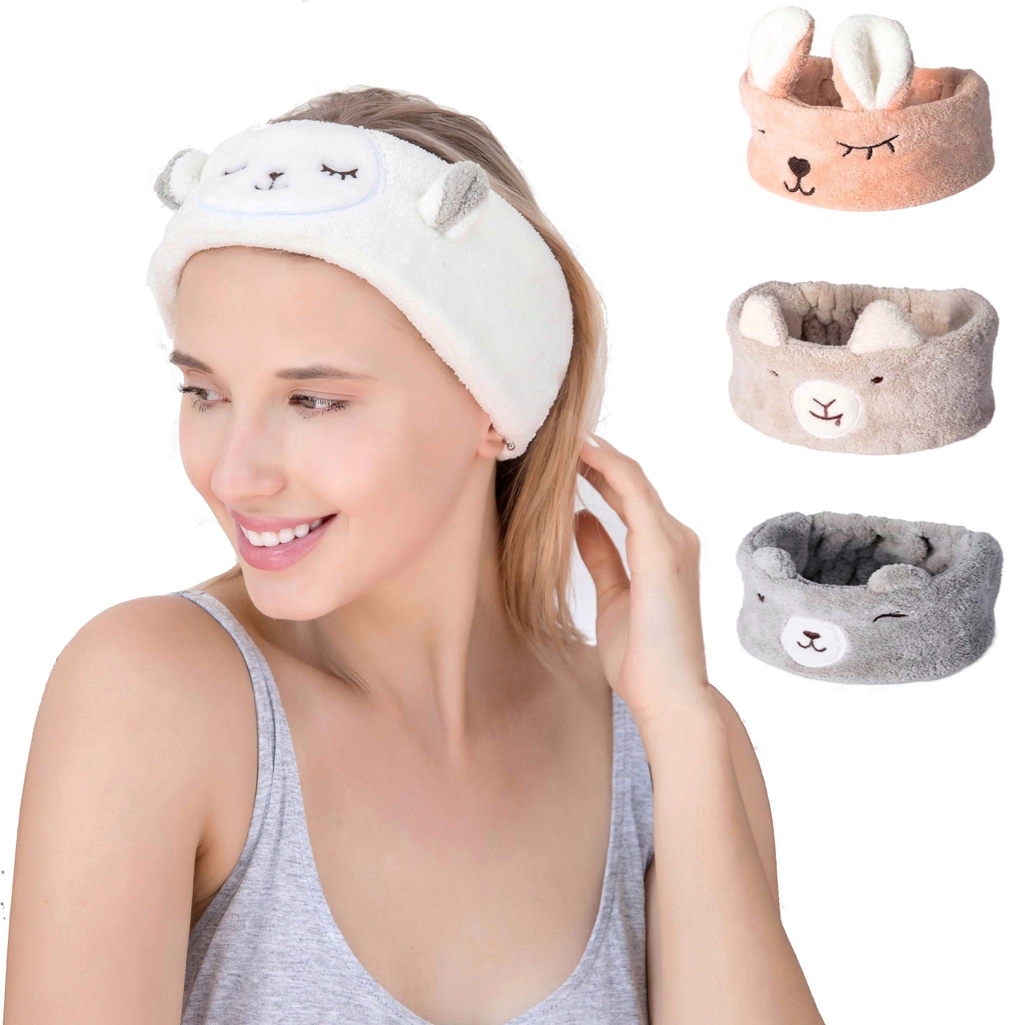 Ergonflow 4 Pack Animal Coral Fleece Spa Headband Makeup Headband