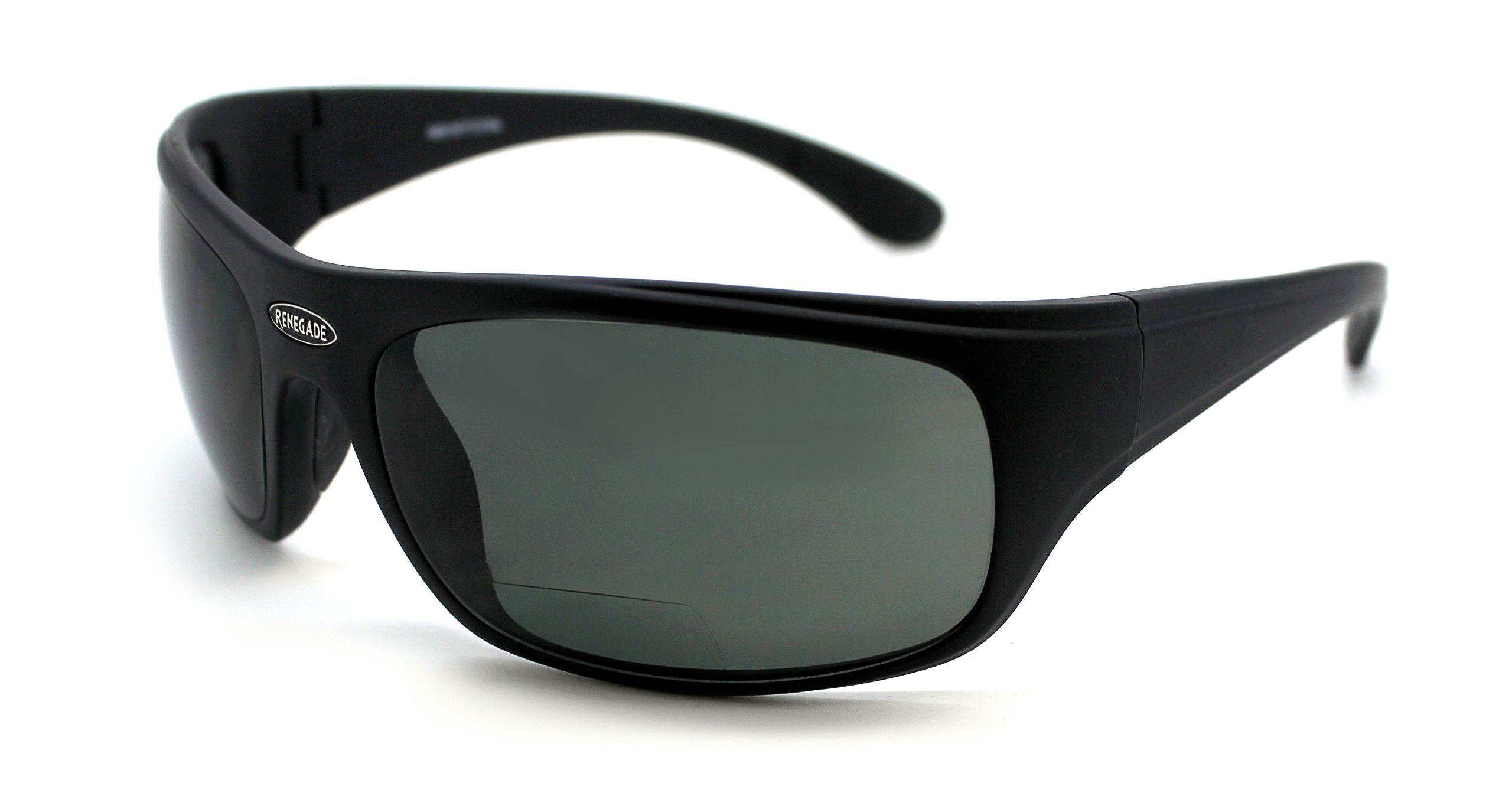 RENEGADE Patented Bifocal Polarized Reader Half Rim Men's Fishing Sunglasses  100% UV Protection with Microfiber Bag Matte Black Frame, Grey Lens -  600882 Bifocal +1.50