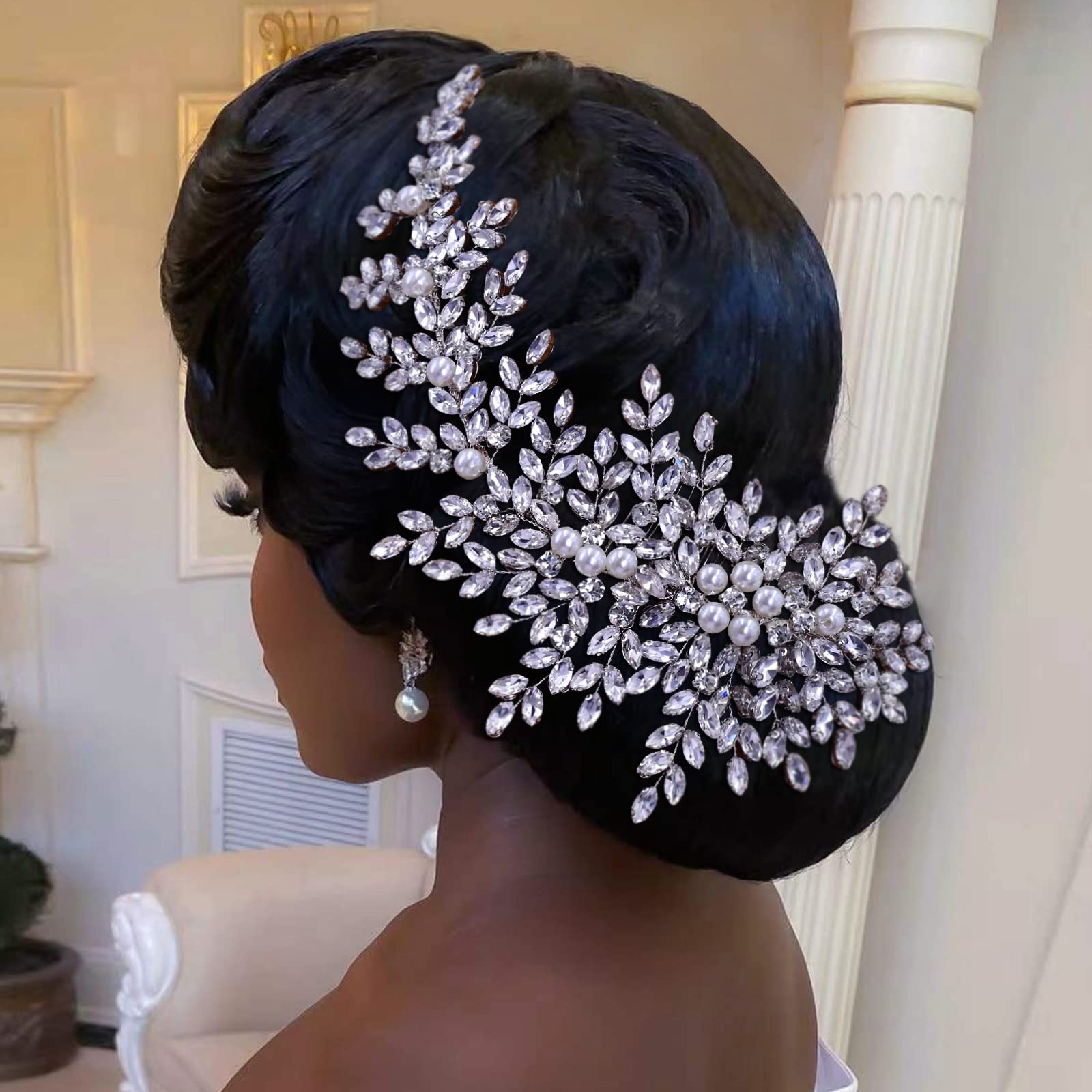 AMORARSI Wedding Hair Comb Pearl Hair Clips Crystal Bridal Hair Accessories for Brides and Bridesmaids(Silver)