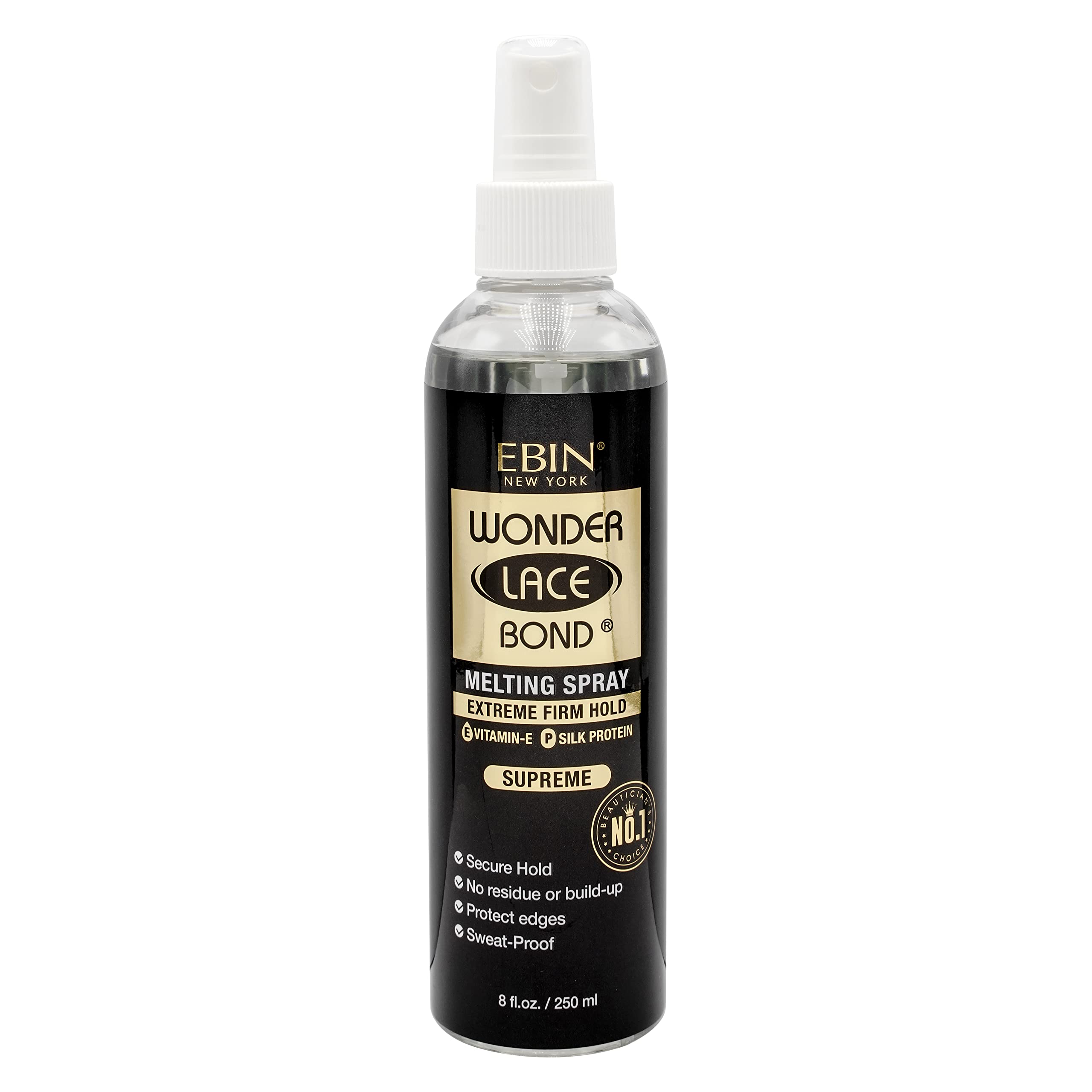 EBIN NEW YORK Wonder Bond Melting Spray 8oz/ 250ml - Extreme Firm Hold  (Supreme)  No Reside, Long Lasting Formula with Protecting Edges, Gives  Undetectable and Natural Look Supreme (Extreme Firm Hold)