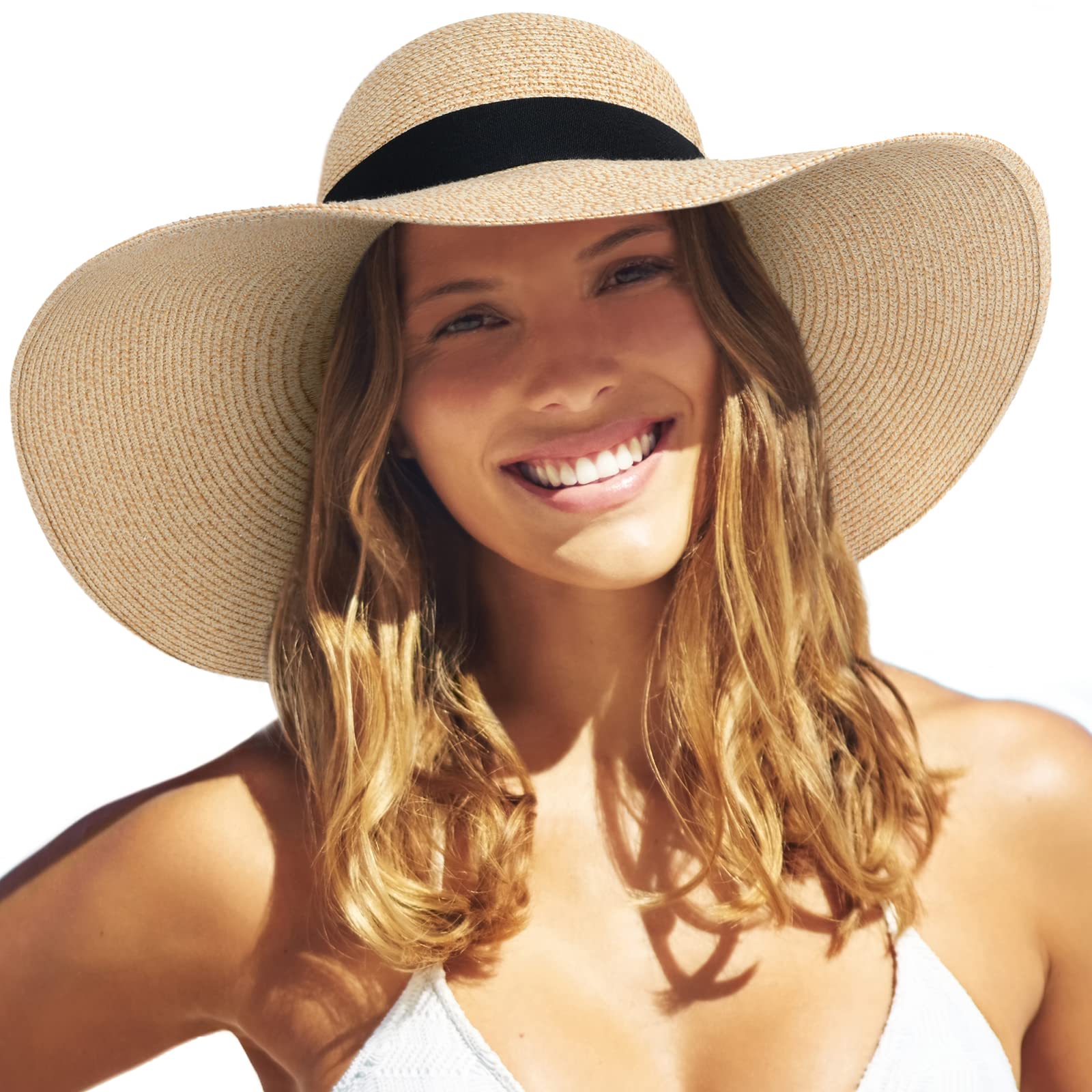 Womens Sun Straw Hat Floppy Summer Hat Wide Brim Garden Beach Hat