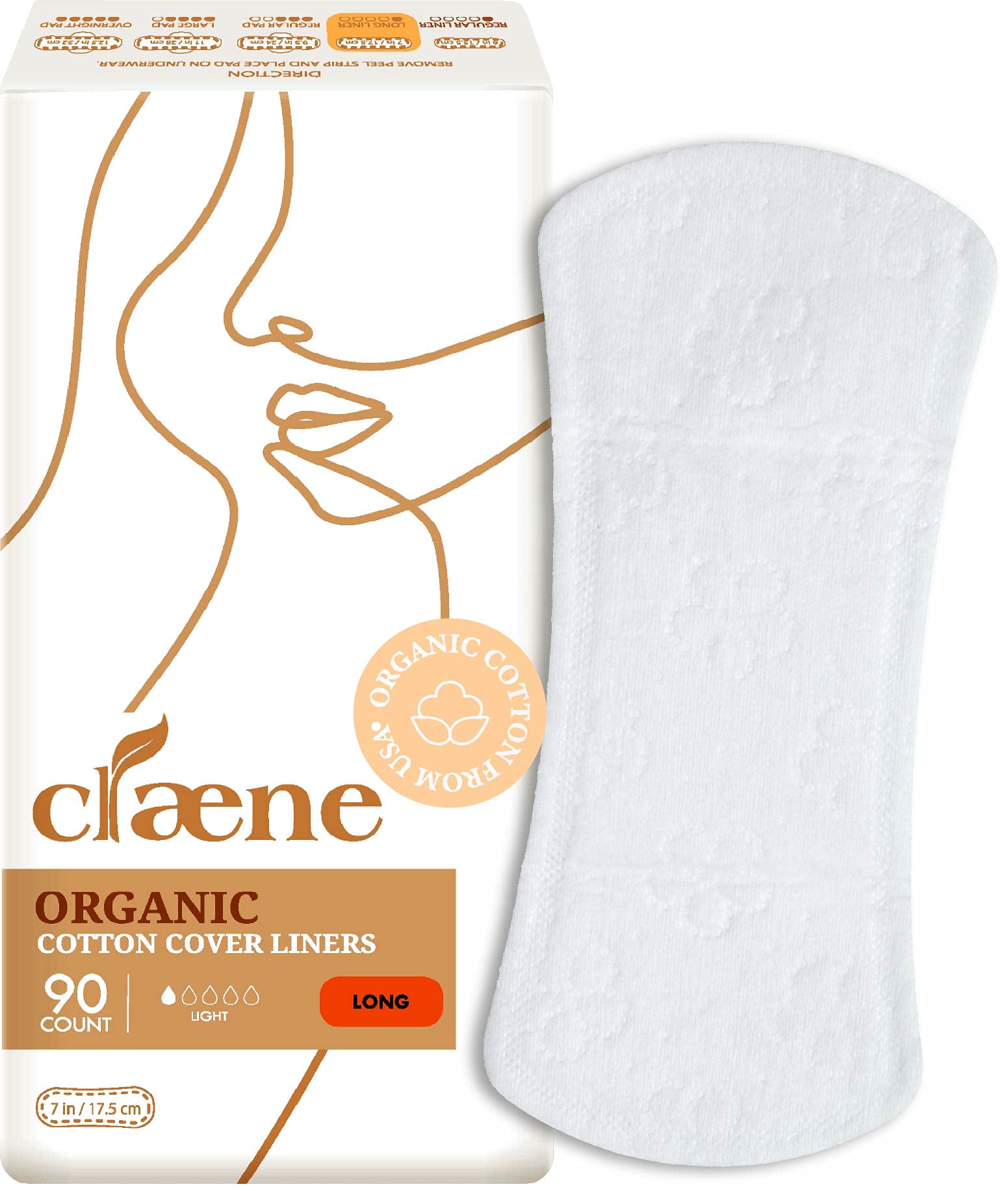 Claene Organic Cotton Panty Liners, Unscented,Thin, Cruelty-Free, Daily,  Breathable, Light Incontinence, Natural Pantyliners, Vegan