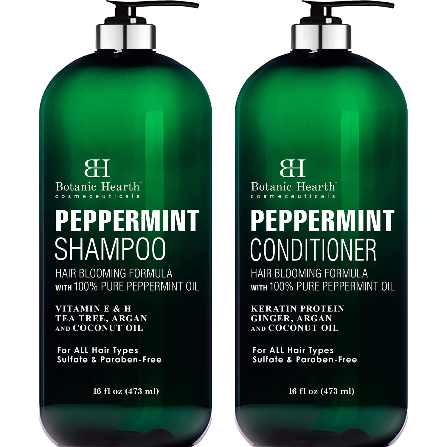 BOTANIC HEARTH Peppermint Shampoo and Conditioner Set Hair Blooming Formula with Keratin Thinning -