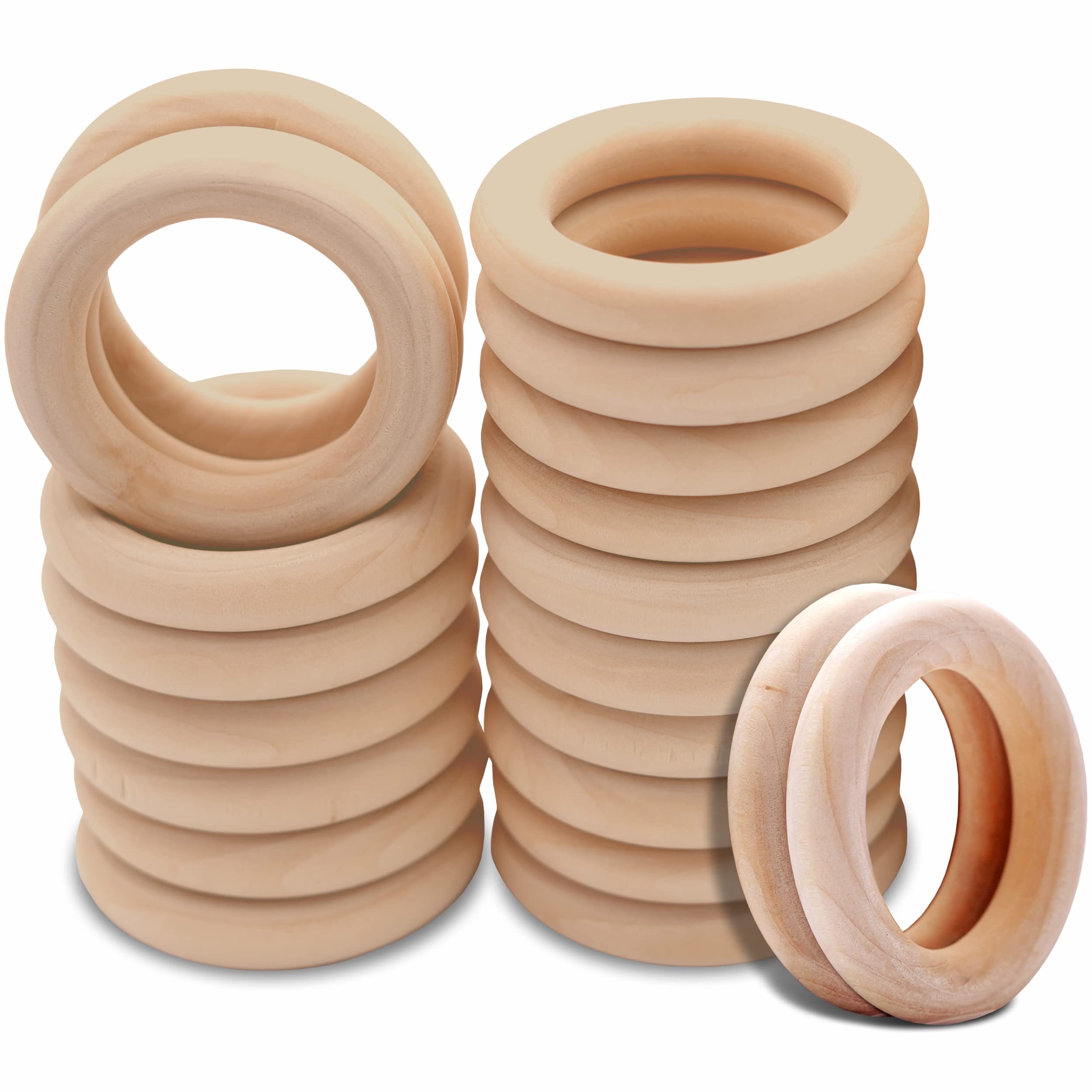 WUUDAR 20Pcs Wooden Rings for Crafts 55mm - Smooth Unfinished Macrame Rings  Durable & Lightweight Wood Rings for Jewelry DIY Making Crafts & Home Decor