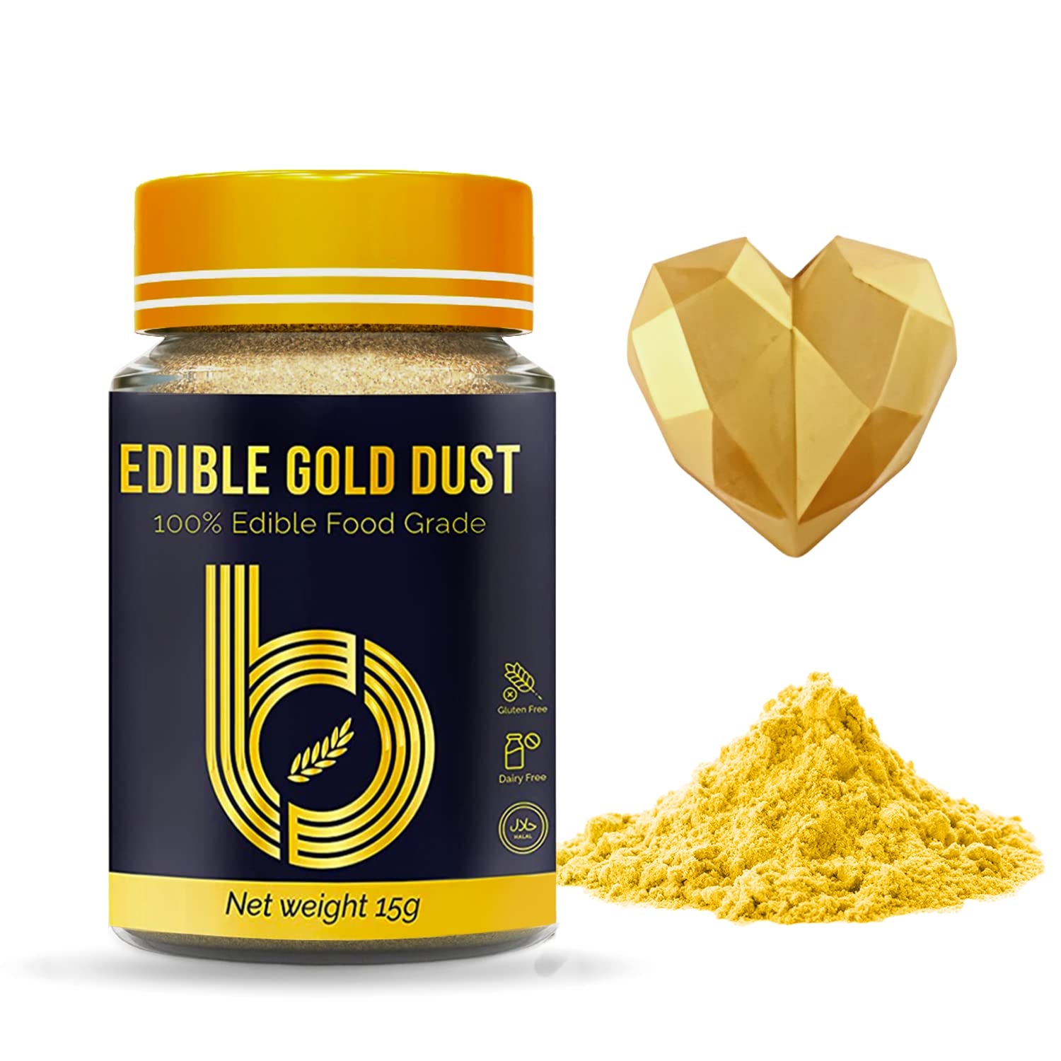 Edible gold dust -A Perfect edible gold dust for cake decorating - gold  luster dust for cakes - gold luster dust edible - Tasteless Glittery & gold  edible spray paint 15 grams