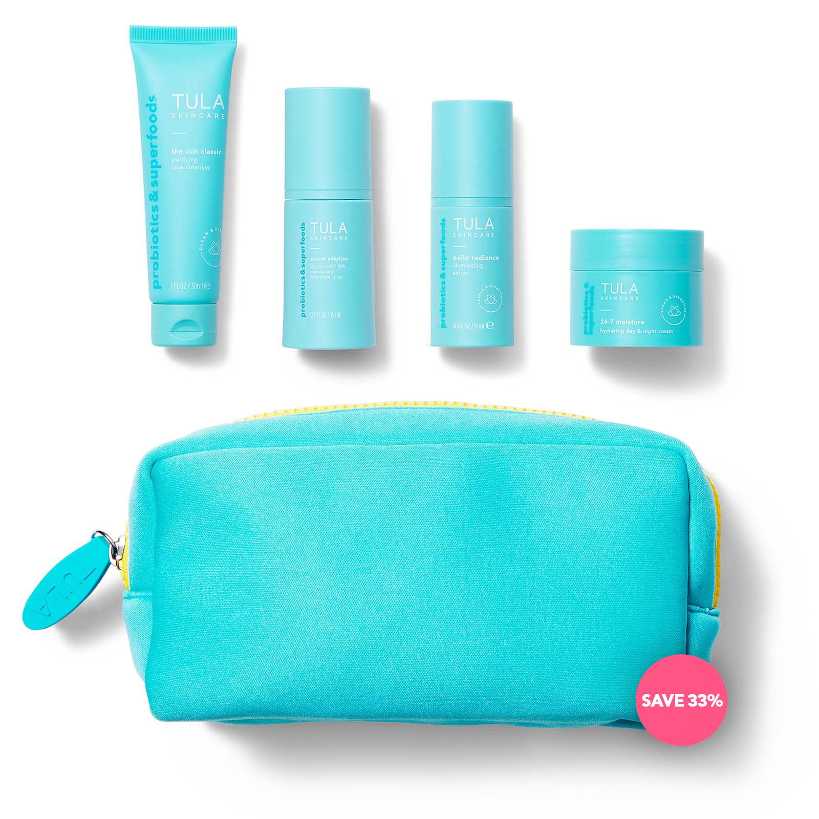 TULA Skin Care Discovery Kit (Travel-Size) Face Wash Day Night Face  Moisturizer Illuminating Serum Pro-Glycolic Resurfacing Face Toner for  Glowing and Balanced Skin