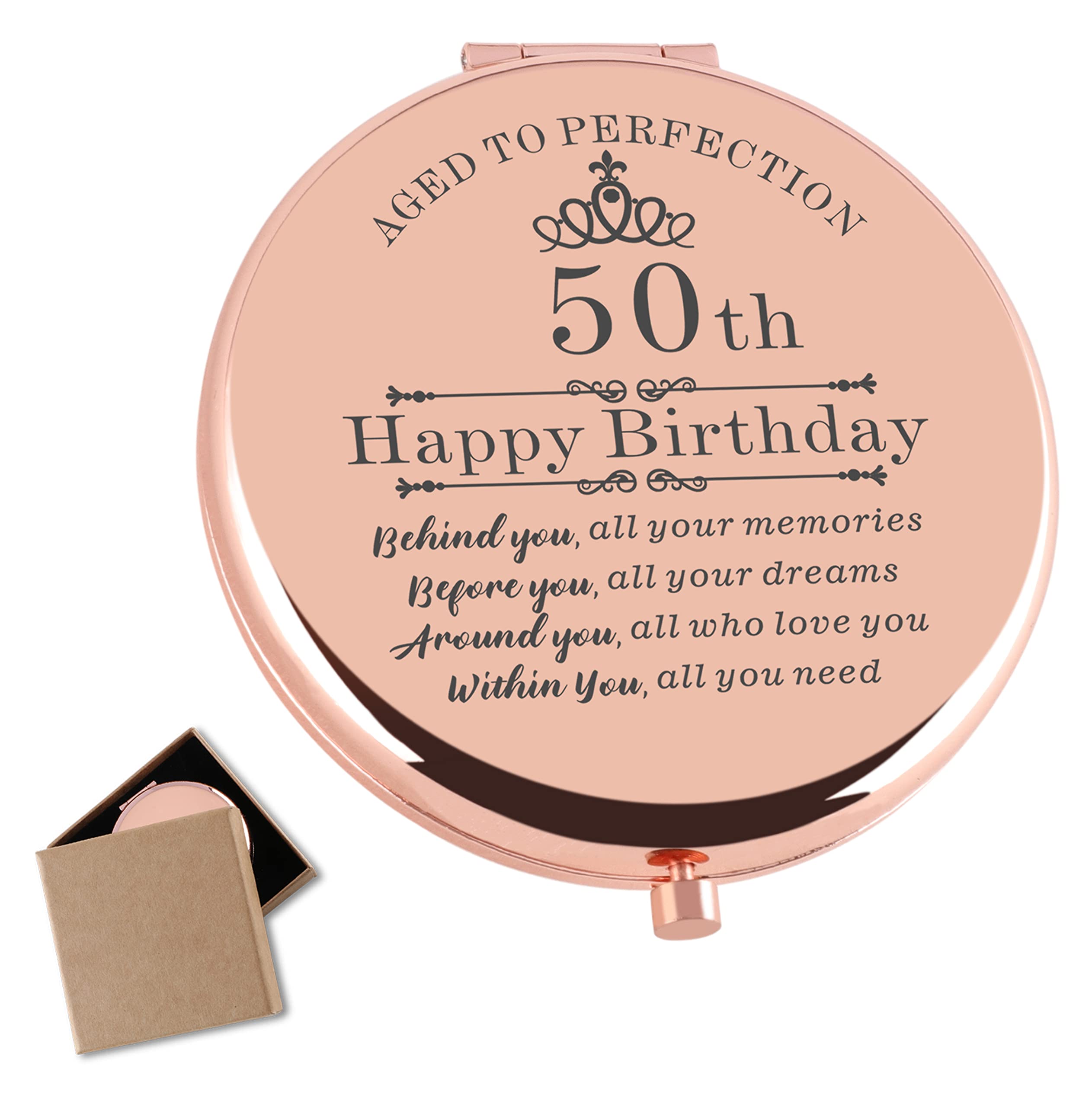Cawnefil 50th Birthday Gifts for Women Rose Gold Compact Makeup Mirror  Happy 50 Years Old Birthday