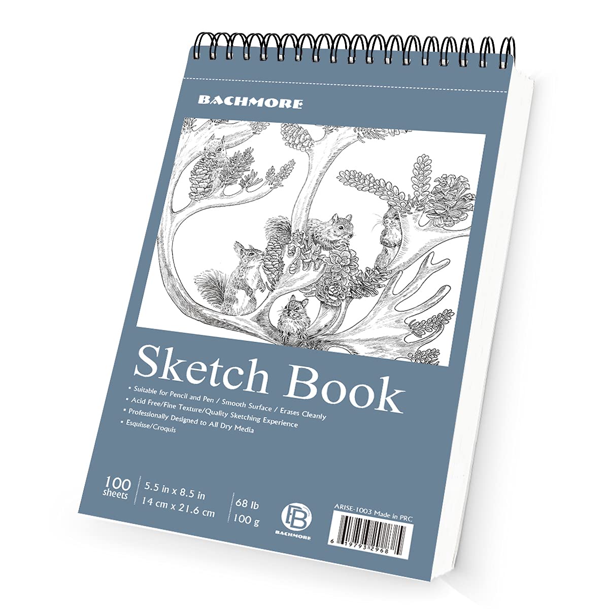 Bachmore Sketchpad 5.5X8.5 Inch (68lb/100g), 100 Sheets of Spiral