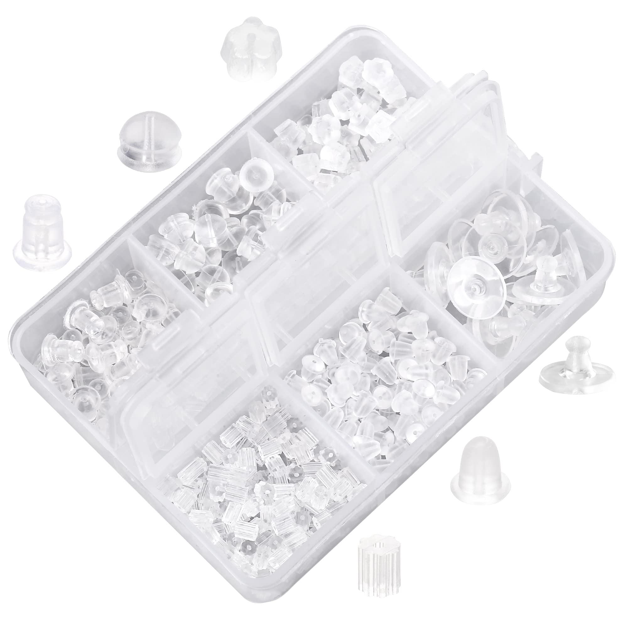 100 Pcs Clear Silicone Earring Backs Hypoallergenic Secure Push-Back  Earring Stoppers for Stud Earrings, 10x6mm Full-Cover Studs