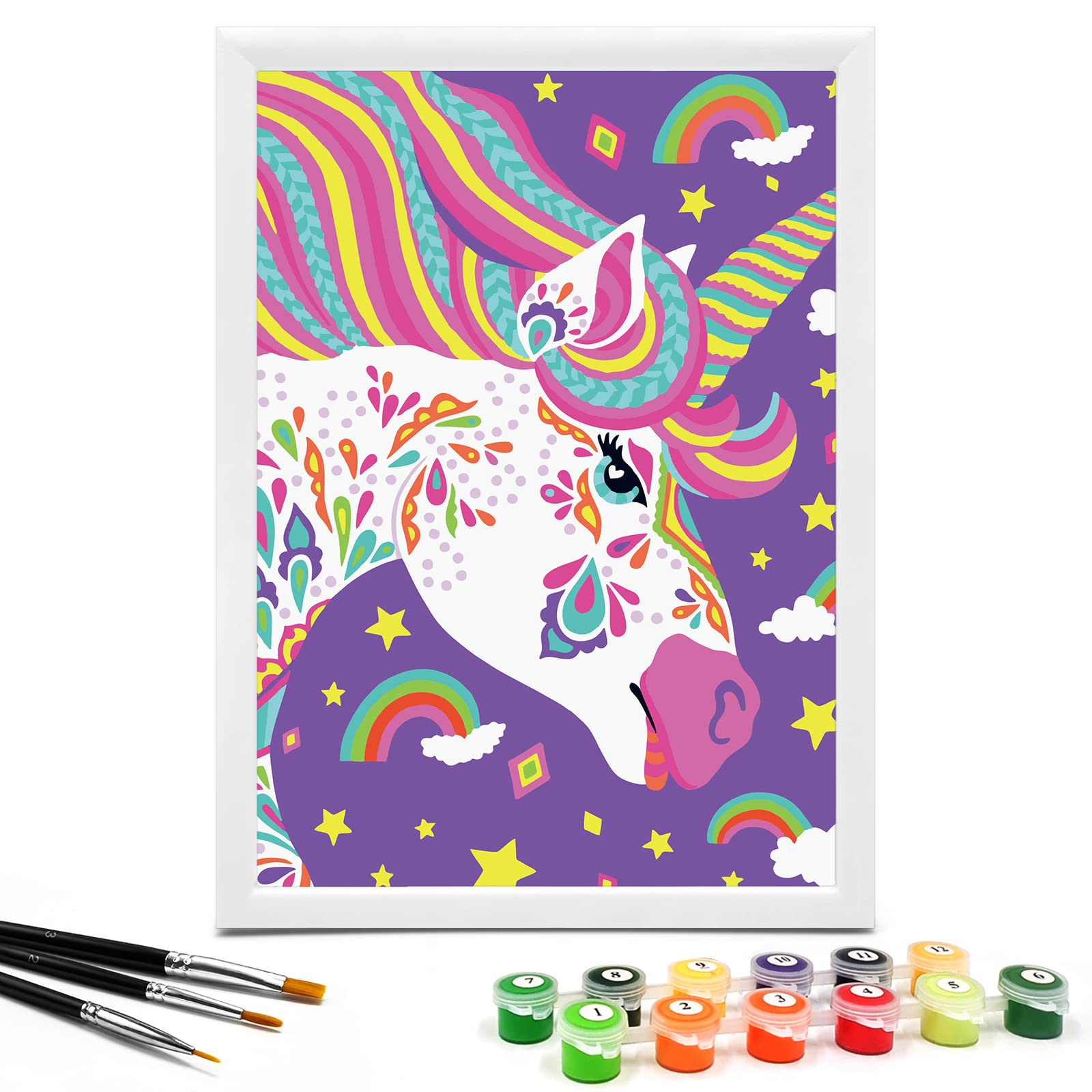 Nariolar Paint by Numbers for Kids Ages 8-12 with 7X9.5 inch Pre-Printed  Cardboard 12 Acrylic Paint Pots and 3 Painting Brushes Craft Gift Room  Decor for Children (Artistic Unicorn)