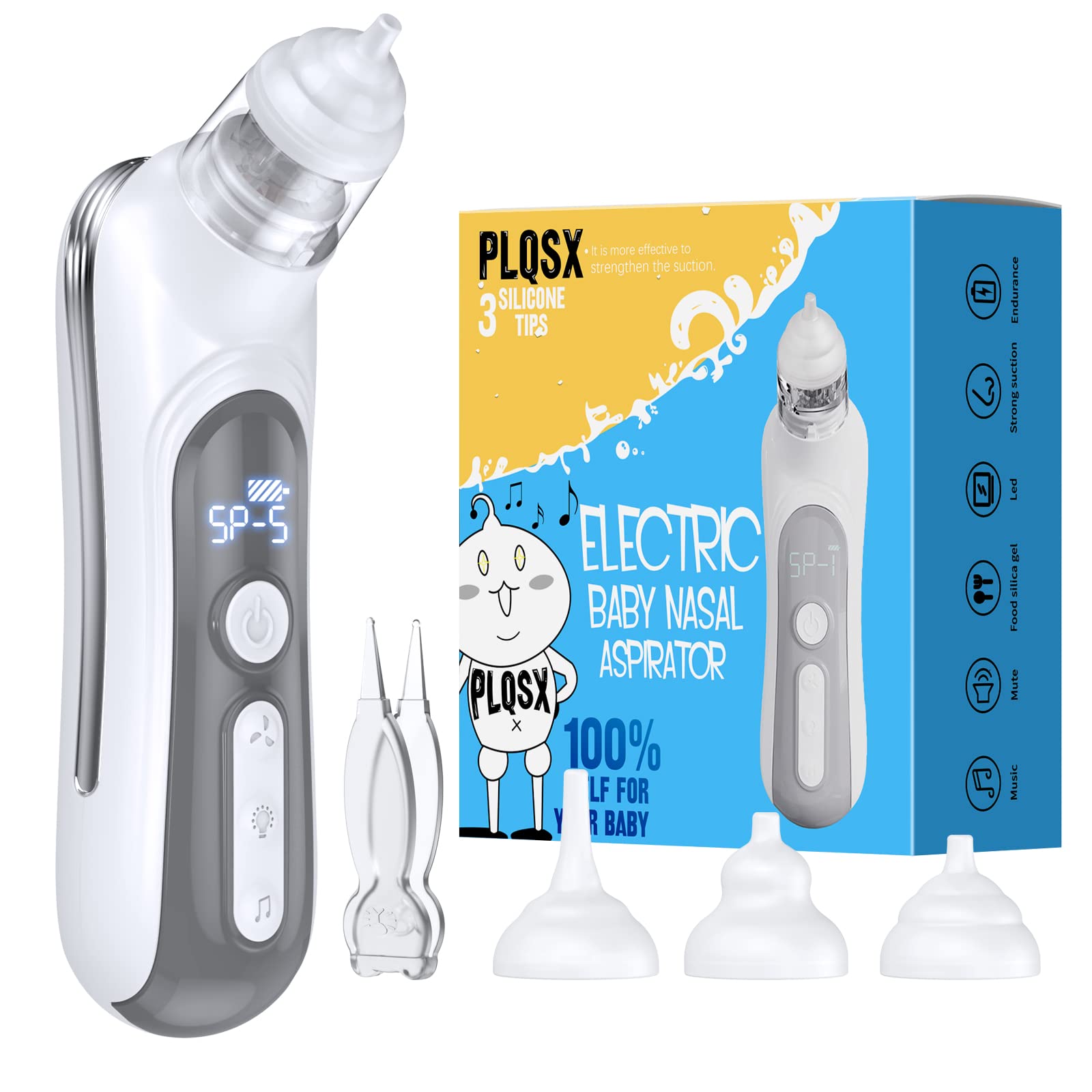 Nasal Aspirator for Baby - Electric Nose Suction for Baby, Baby Nose Sucker  with 6 Suction Levels and 2 Silicone Tips