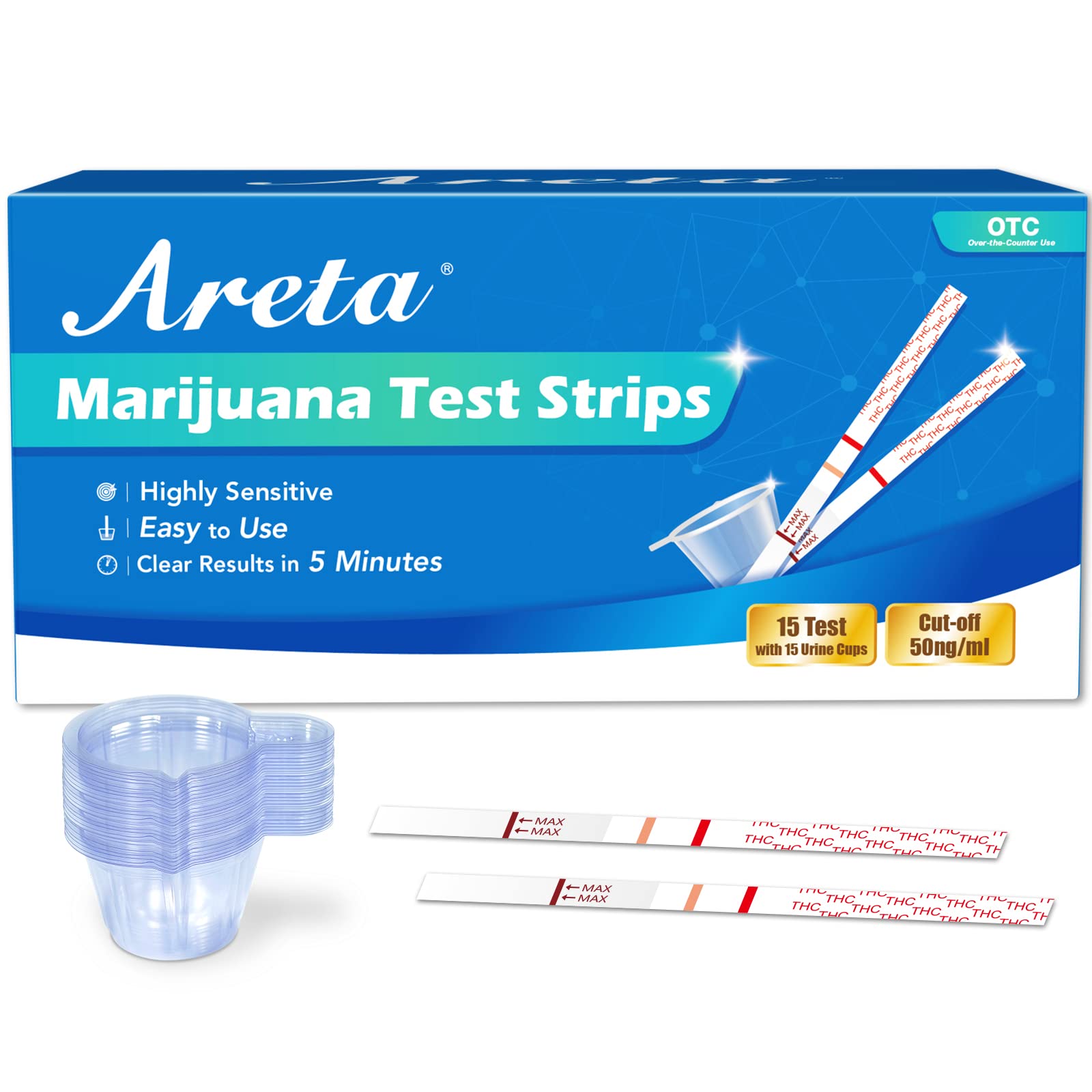 Areta Marijuana Test Strips: THC Drug Urine at Home Testing Kits for Over  The Counter Use Result in 5 Minutes - Accurate Drug Screen Test 50ng/mL  Cutoff Level - # ASTH-114C 15 Tests