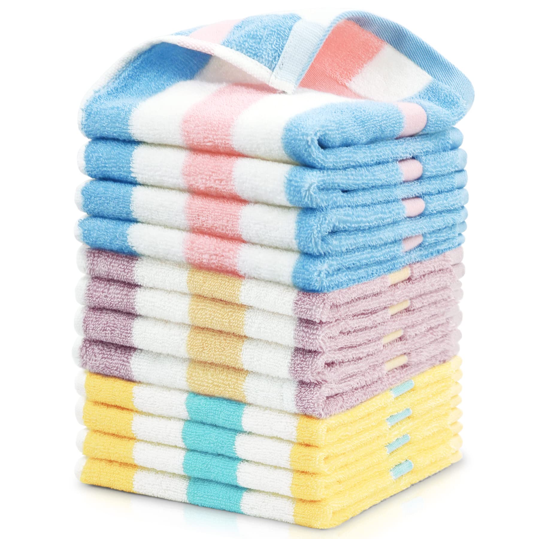 Striped Cotton Washcloths Small Towels Set, 12 Pack Bath