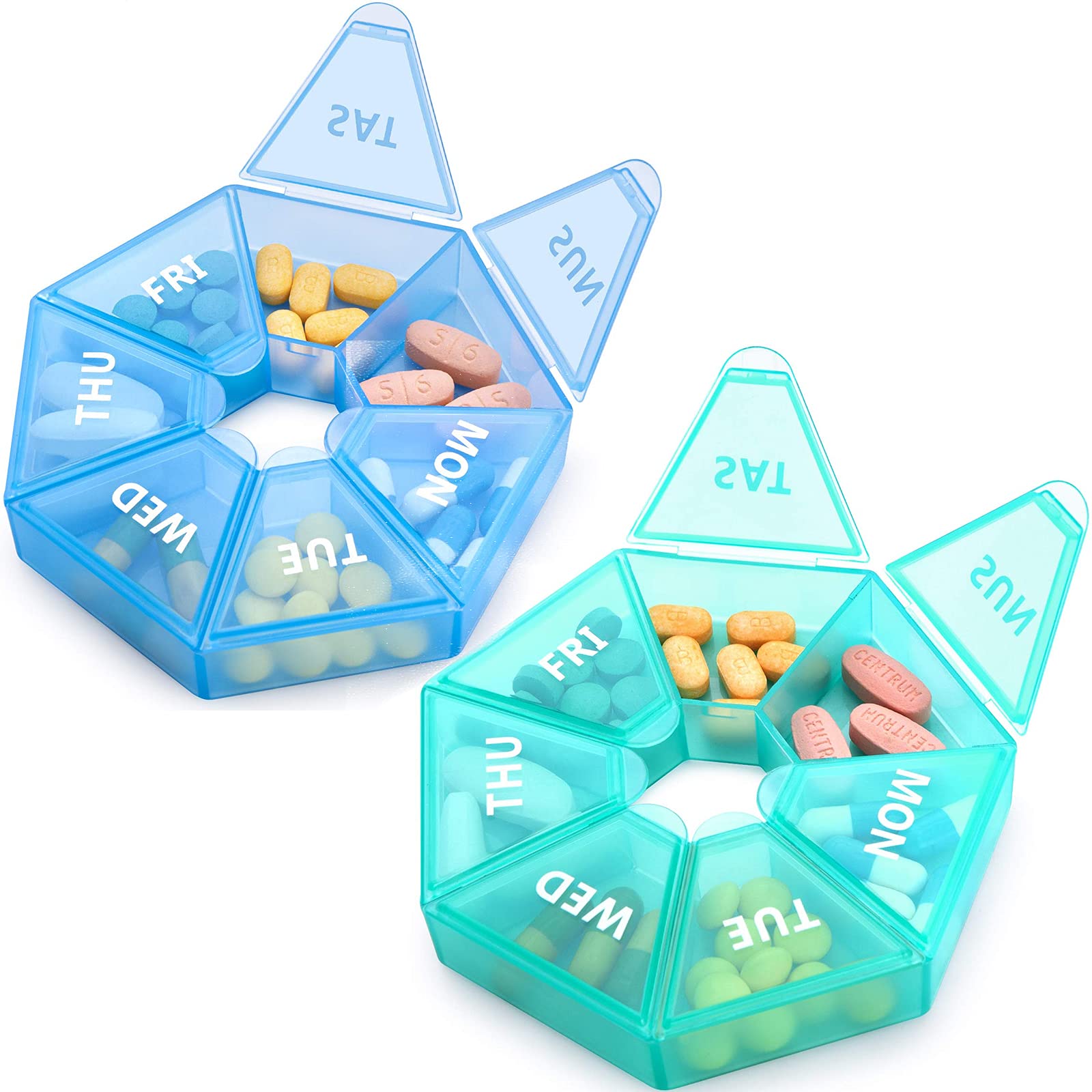 Tnvee 2 Pack 8 Compartments Travel Pill Organizer Moisture Proof Small Pill Box for Pocket Purse Daily Pill Case Portable Medicine Vitamin Holder