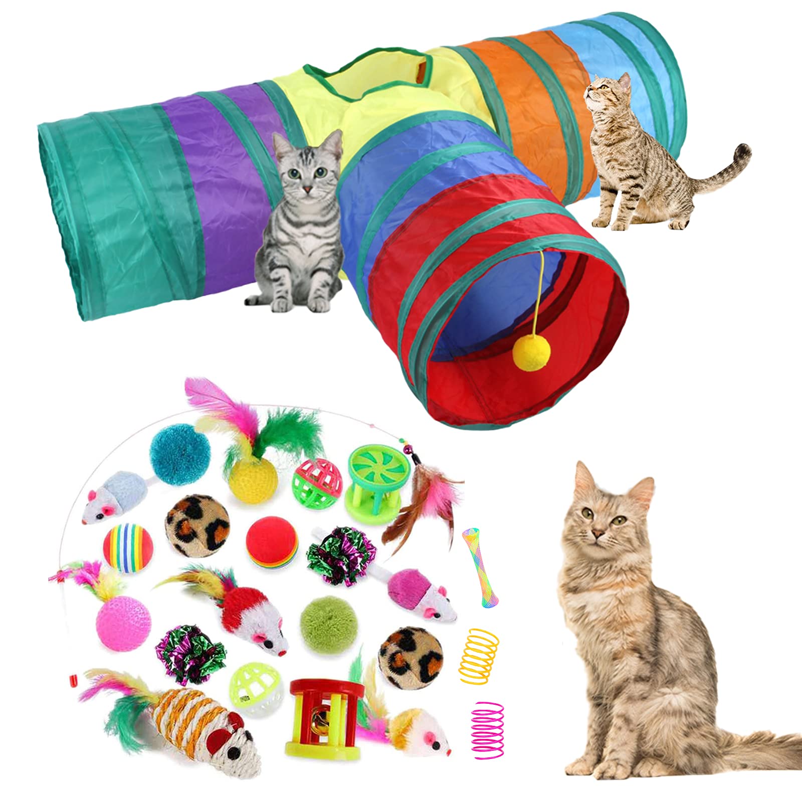 Goopow Cat Toys Kitten Toys, Interactive Cat Toy Including Worm Toy, Feather Tassel,Catnip Fish, Balls and Bells Toys Set for Cat, Puppy, Kitty with