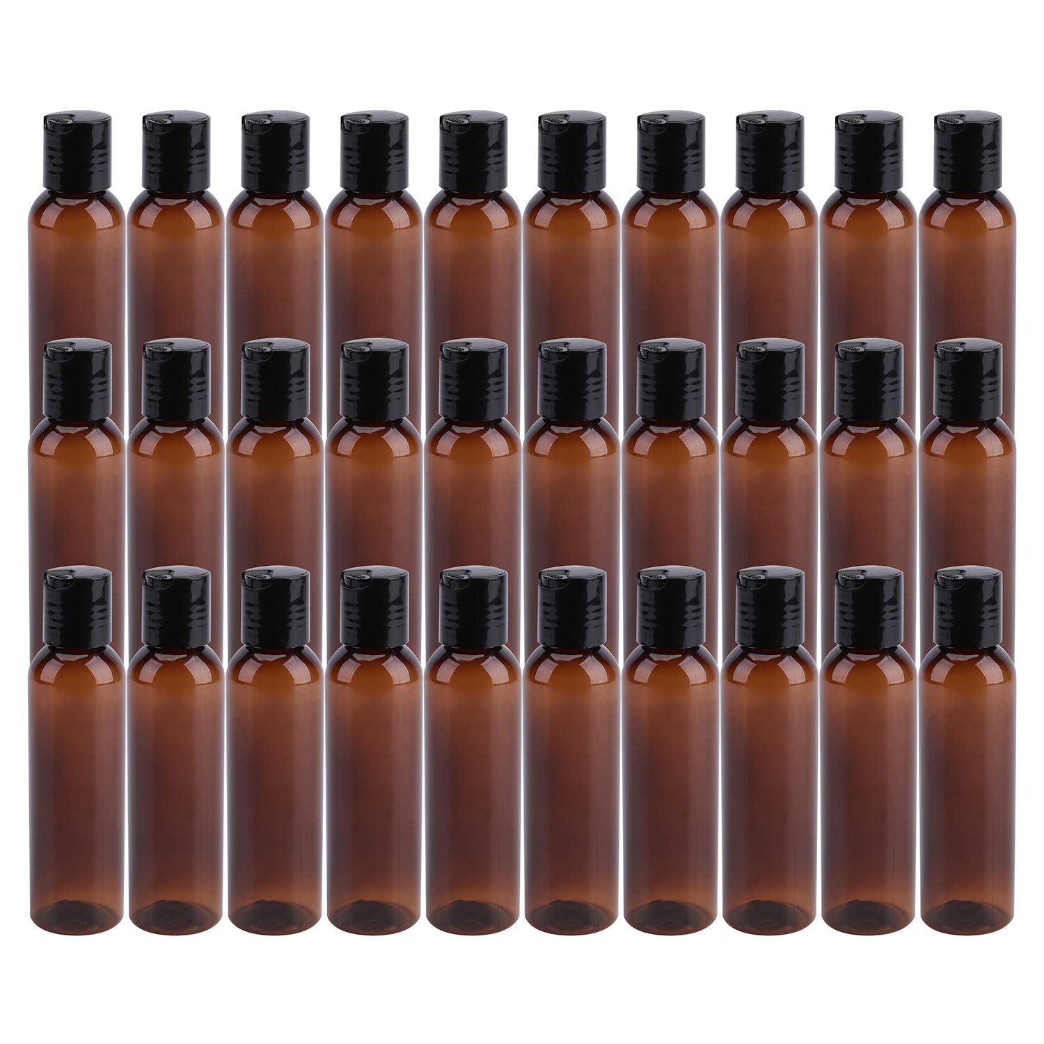 4oz Empty Amber Brown Plastic Squeeze Bottles with Disc Top Flip Cap (6  pack) BPA-Free Plastic Containers For Shampoo, Lotions, Liquid Body Soap,  Creams (4 ounce, Amber Brown)