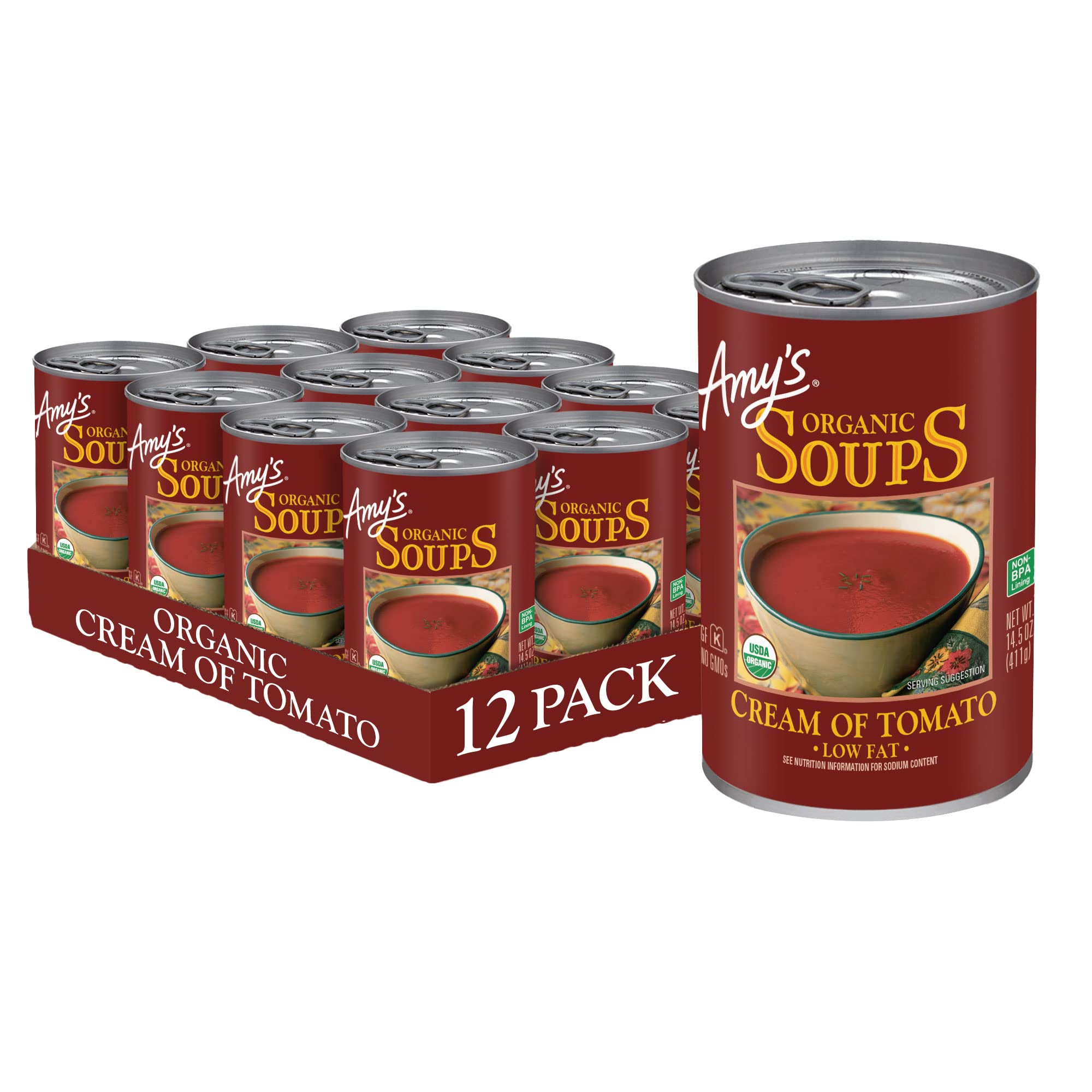 Amy's Soup, Gluten Free, Organic Cream of Tomato, Low Fat, 14.5 oz (Pack of  12)