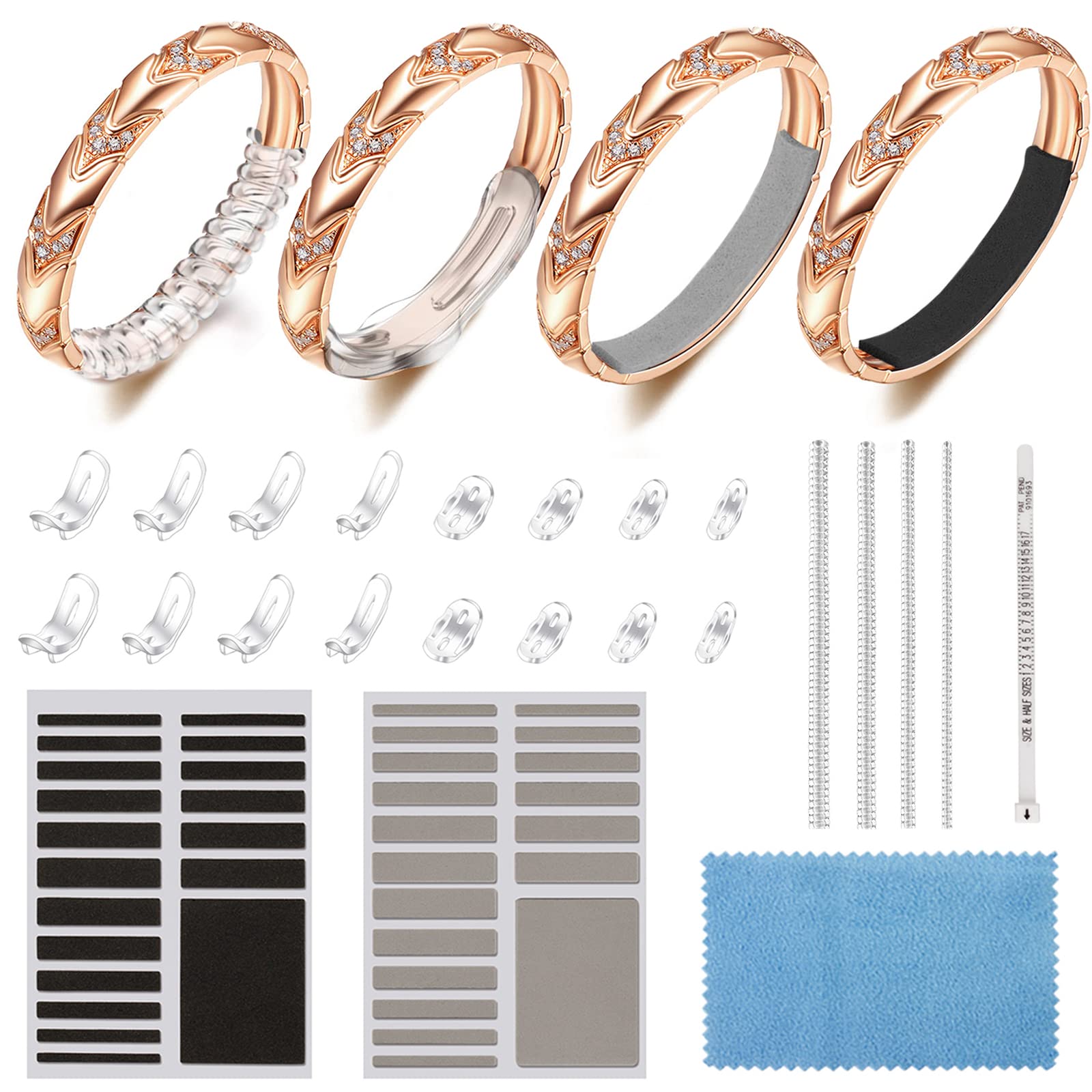 Ring Size Adjuster for Loose Rings, Multiple Size, Ring Sizer, Mandrel for  Making Jewelry Guard, Resizer, Spacer, Spiral Silicone Tightener Set with  Polishing Cloth