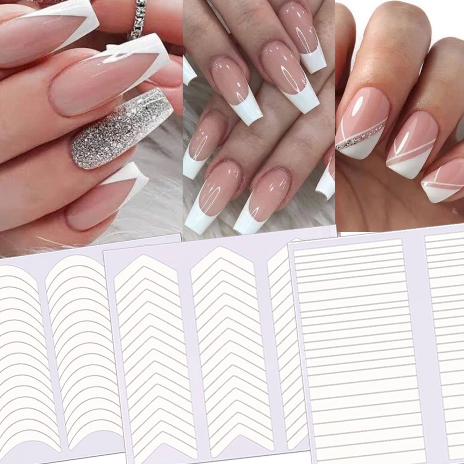 TailaiMei 1752 Pieces 3 Designs French Manicure Nail Art Stickers  Self-Adhesive Nail Tips Guides for DIY Decoration Stencil Tools (36 Sheets)