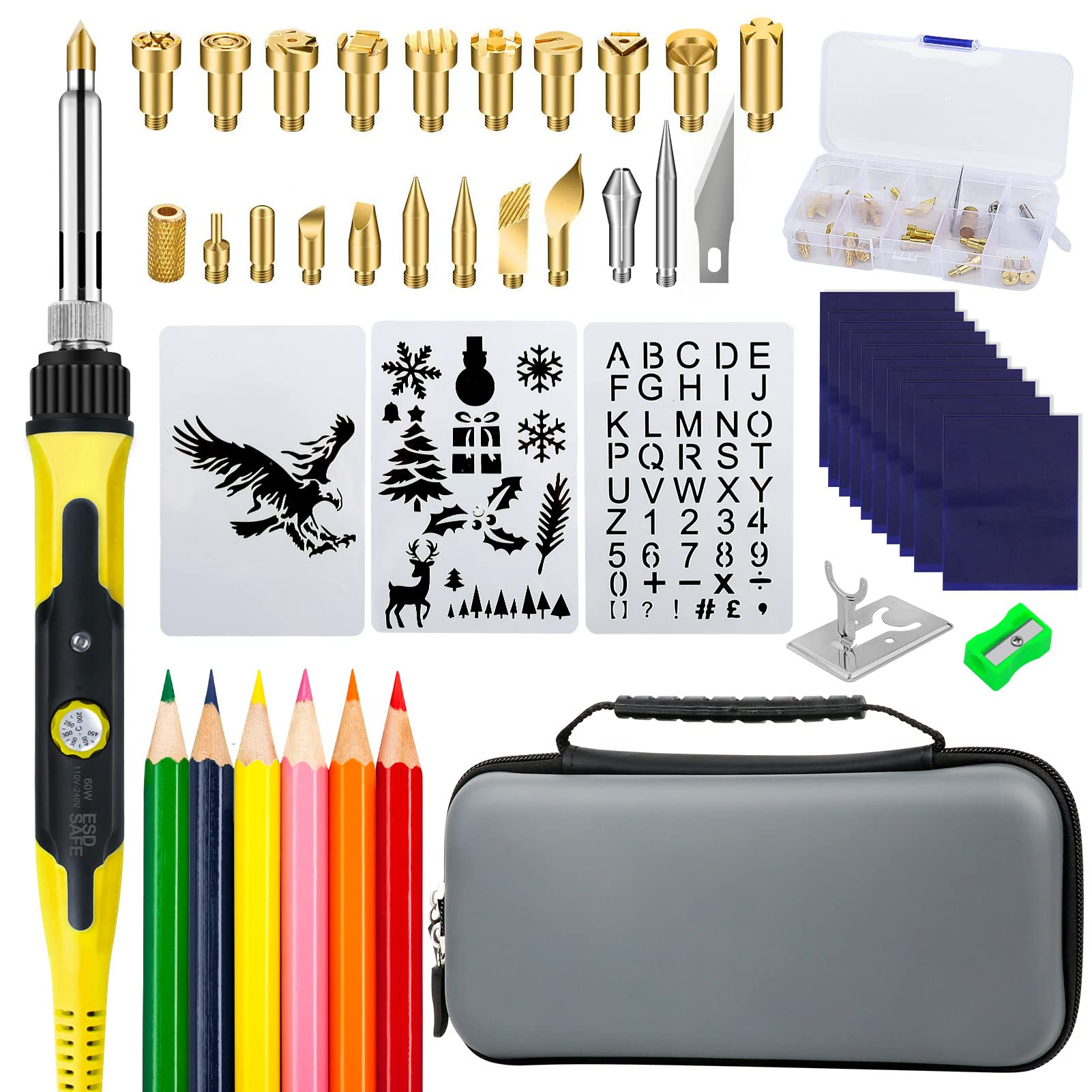 Wood Burning Kit 45PCS, Wood Burning Tool Pen with 22PCS Carving Tips,  Adjustable Temperature 200420. Professional Wood Burning Craft Tool Set for  Beginners Adults and DIY Carving (Yellow)