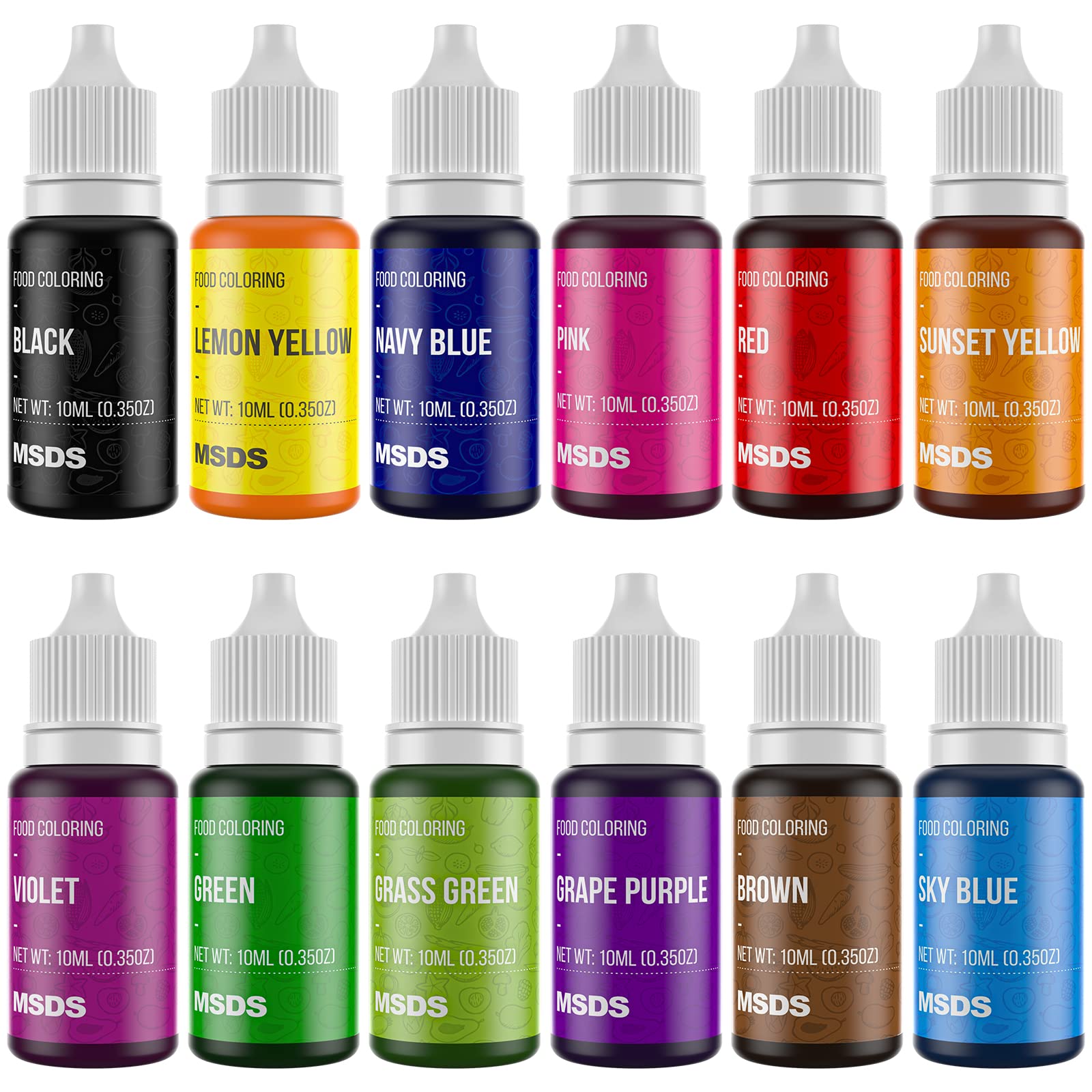 ValueTalks Food Coloring 12 Color X10 ml Food Grade Vibrant Liquid Food Color Dye Flavorless Vegan-free Icing Colors for Baking Icing Cake Decorating