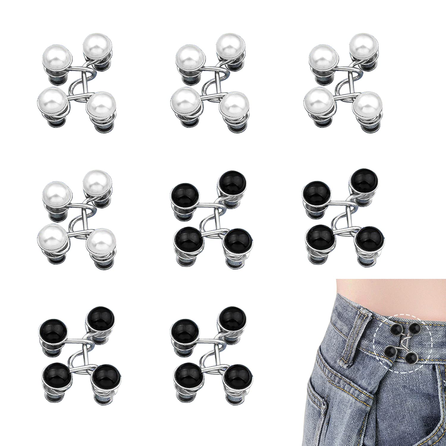 8 Pairs Pant Waist Tightener, GTAAOY Adjustable Jean Button Pin