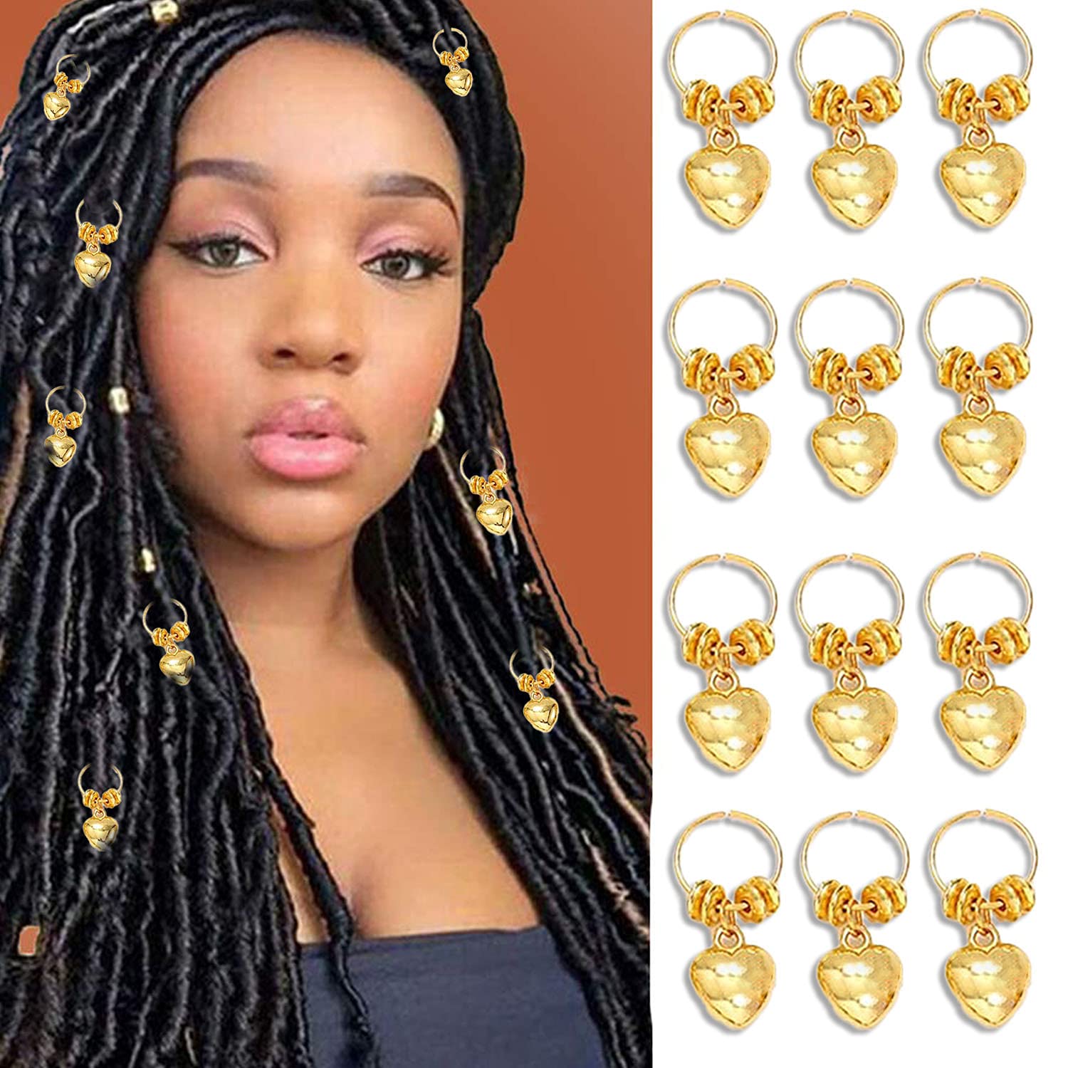 NAISKA 12PCS Gold Heart Hair Clips Briad Charms Dreadlock Accessories Hair  Jewelry for Women Braids for Valentine's Day