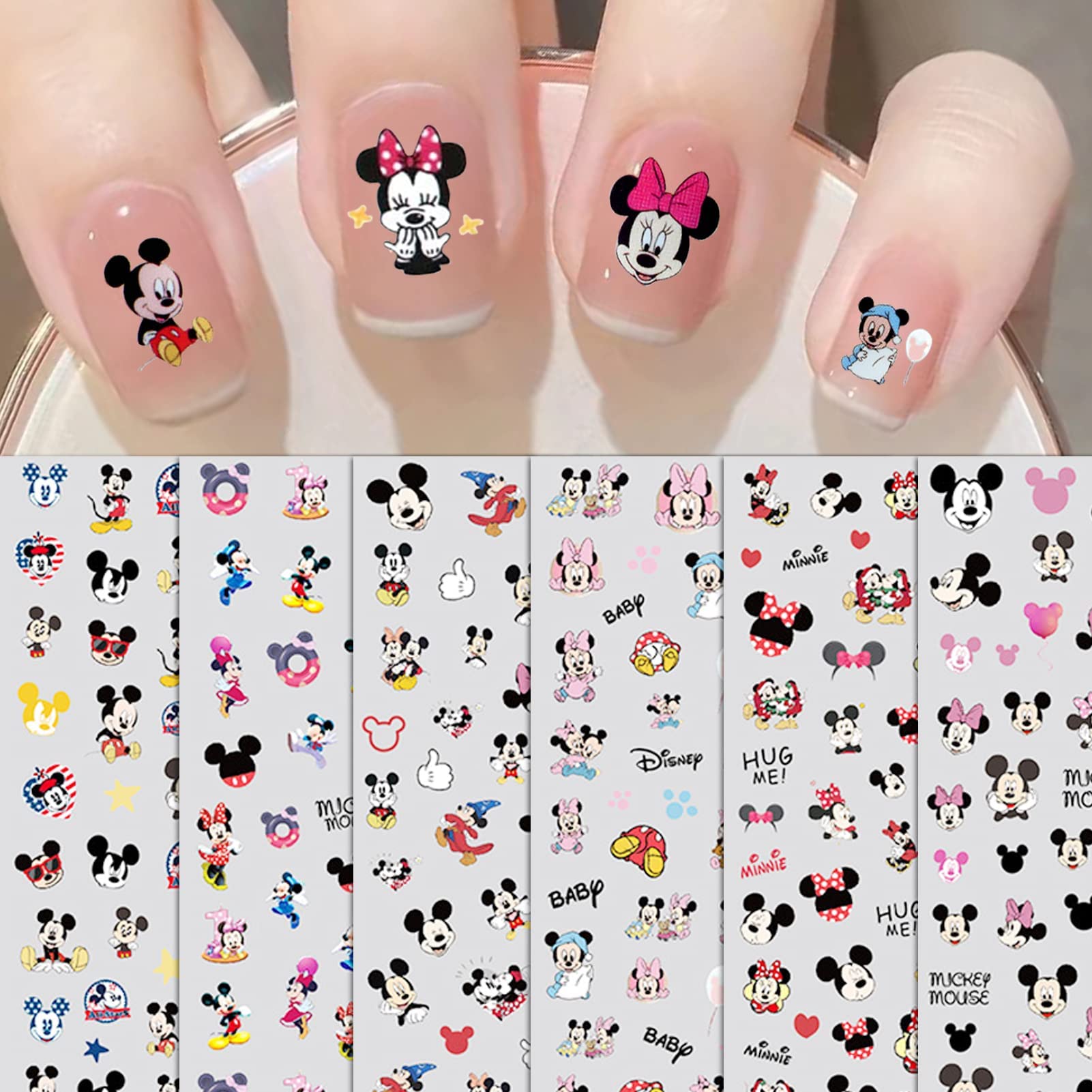 6Sheets Mickey Nail Art Stickers Minnie Nail Decals Cute Kawaii Cartoon  Mick_ey Mouse Nail Stikers Nail Art Stickers 3D Self-Adhesive Nail Charm Nail  Decals for Women Girls Kids C-3