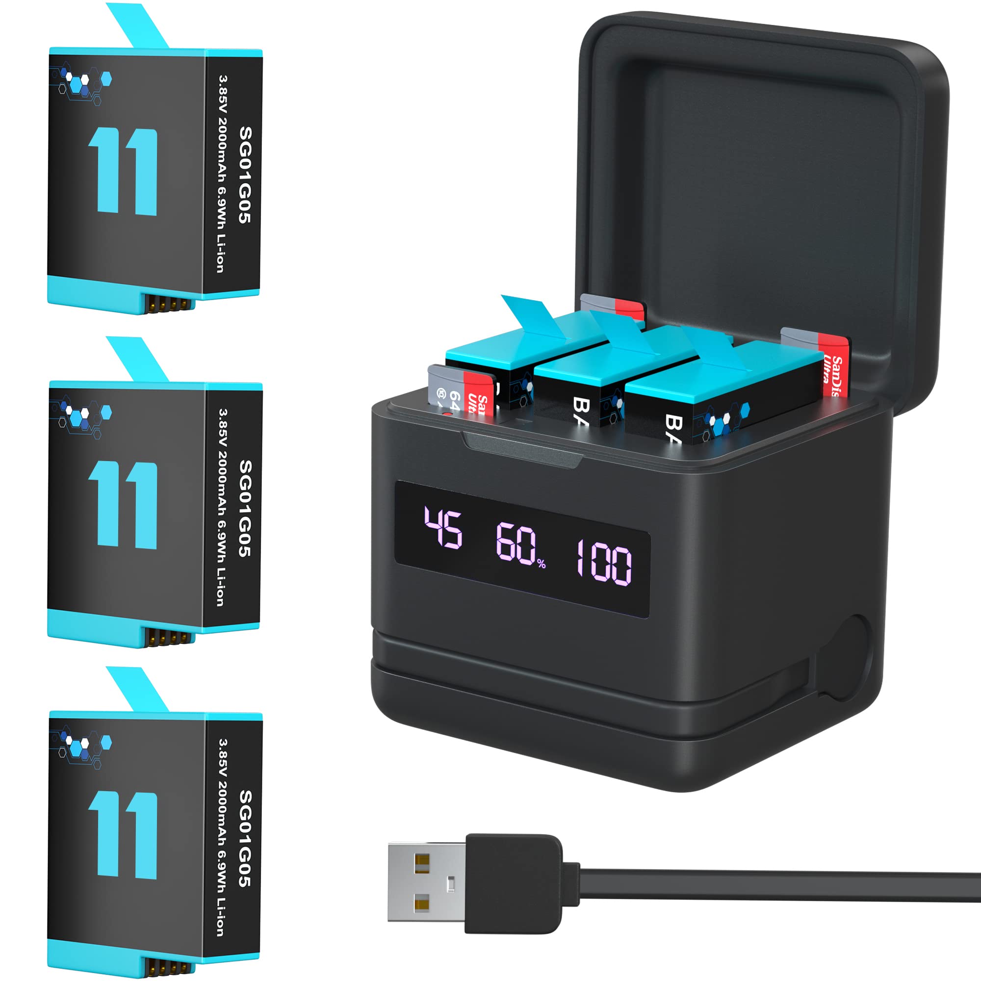 TELESIN Battery Charger Kit for GoPro Hero 11 Hero 10 Hero 9 Black