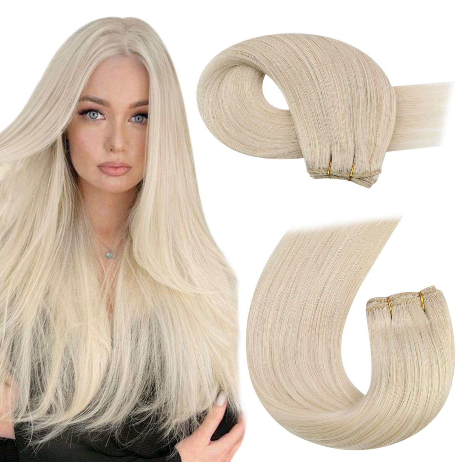 Micro Beaded Weft Extensions Professional Platinum Blonde #60|LaaVoo 16in / 150g | 3 Bundles (Recommend) / Platinum Blonde