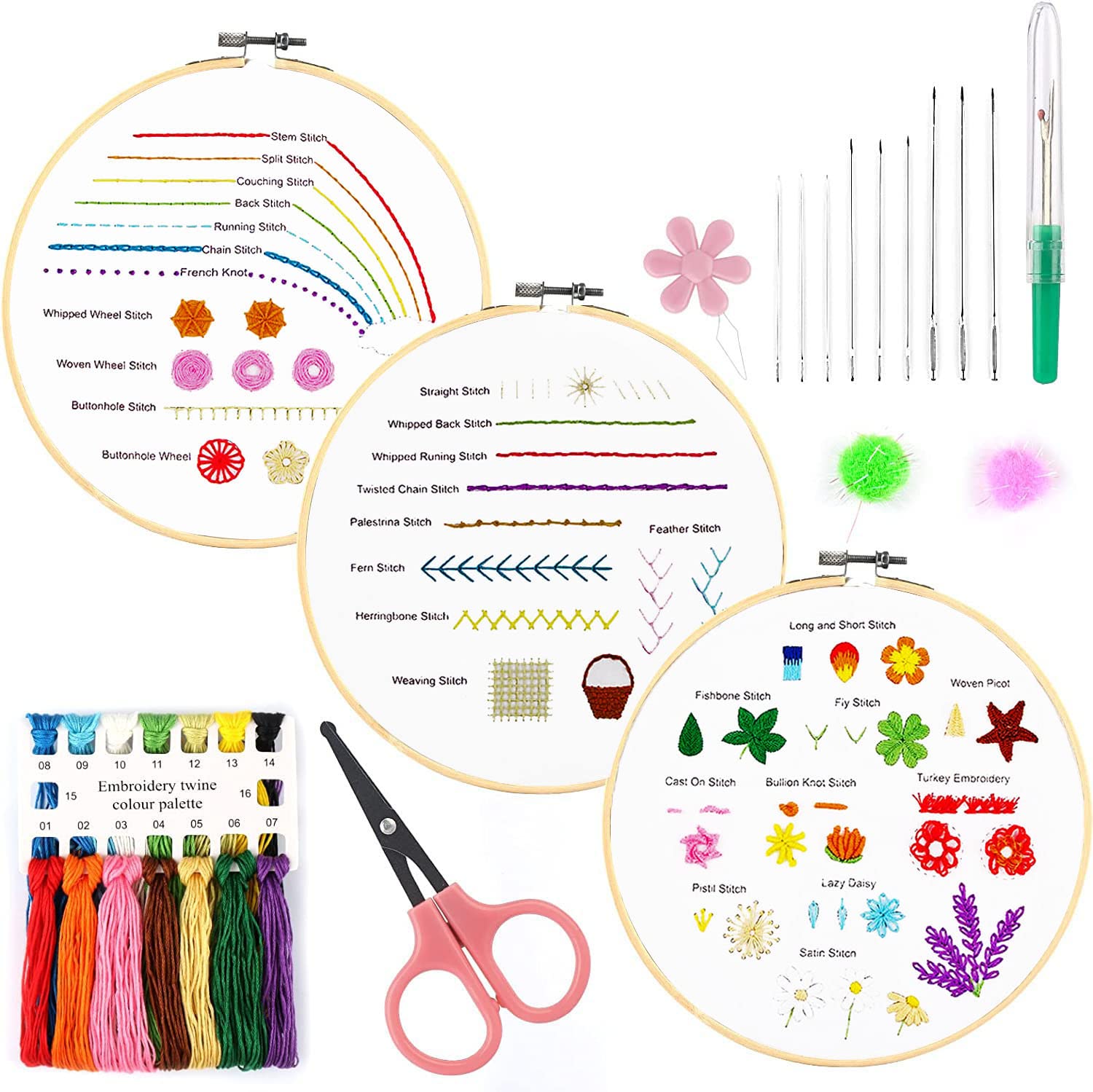 EFOBO Beginners Embroidery Stitch Practice kit 3 Set Cross Stitch Kits to  Learn 31 Different Stitches Embroidery Kit Easy to Follow with Instructions  Gifts for Adult Craft Lover Kid