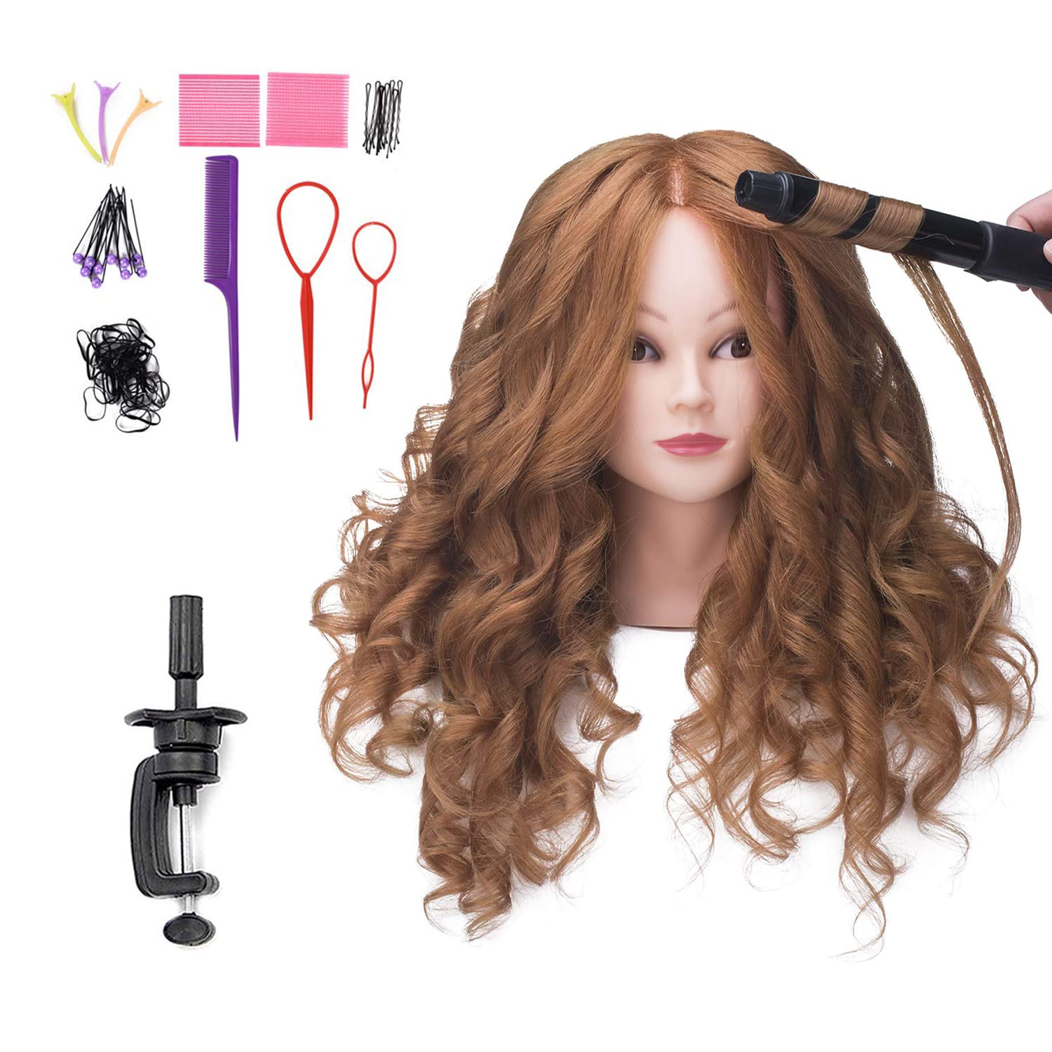 SOPHIRE 26-28 Long Hair Mannequin Head with 60% Real Hair, Hairdresser  Practice Training Head Cosmetology Manikin Doll Head with 9 Tools and Clamp  - Golden, Makeup On