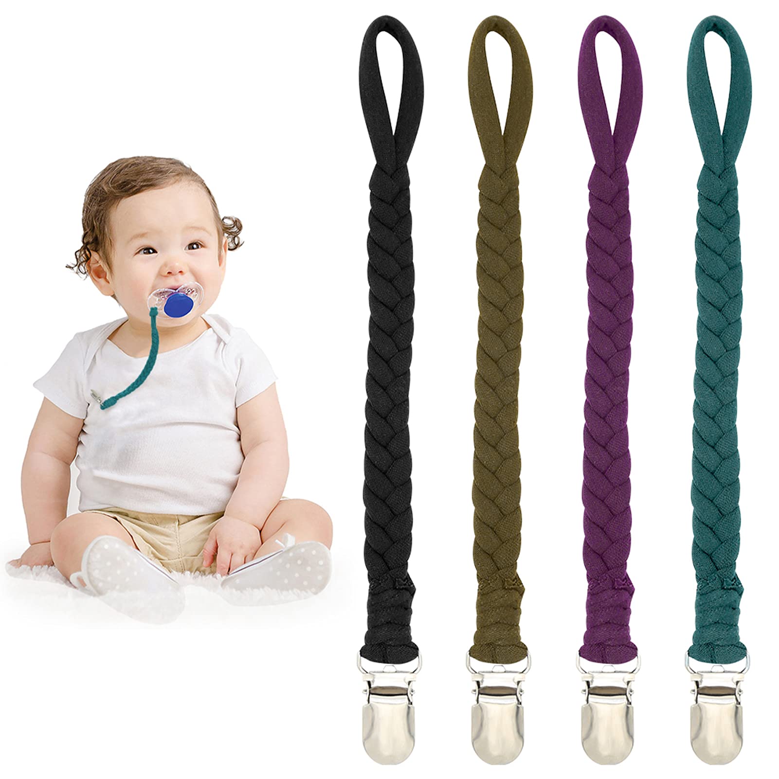 Handmade Braided Cotton Baby Binky Clips Pacifier Strap Lanyard Chain (6  Pack)