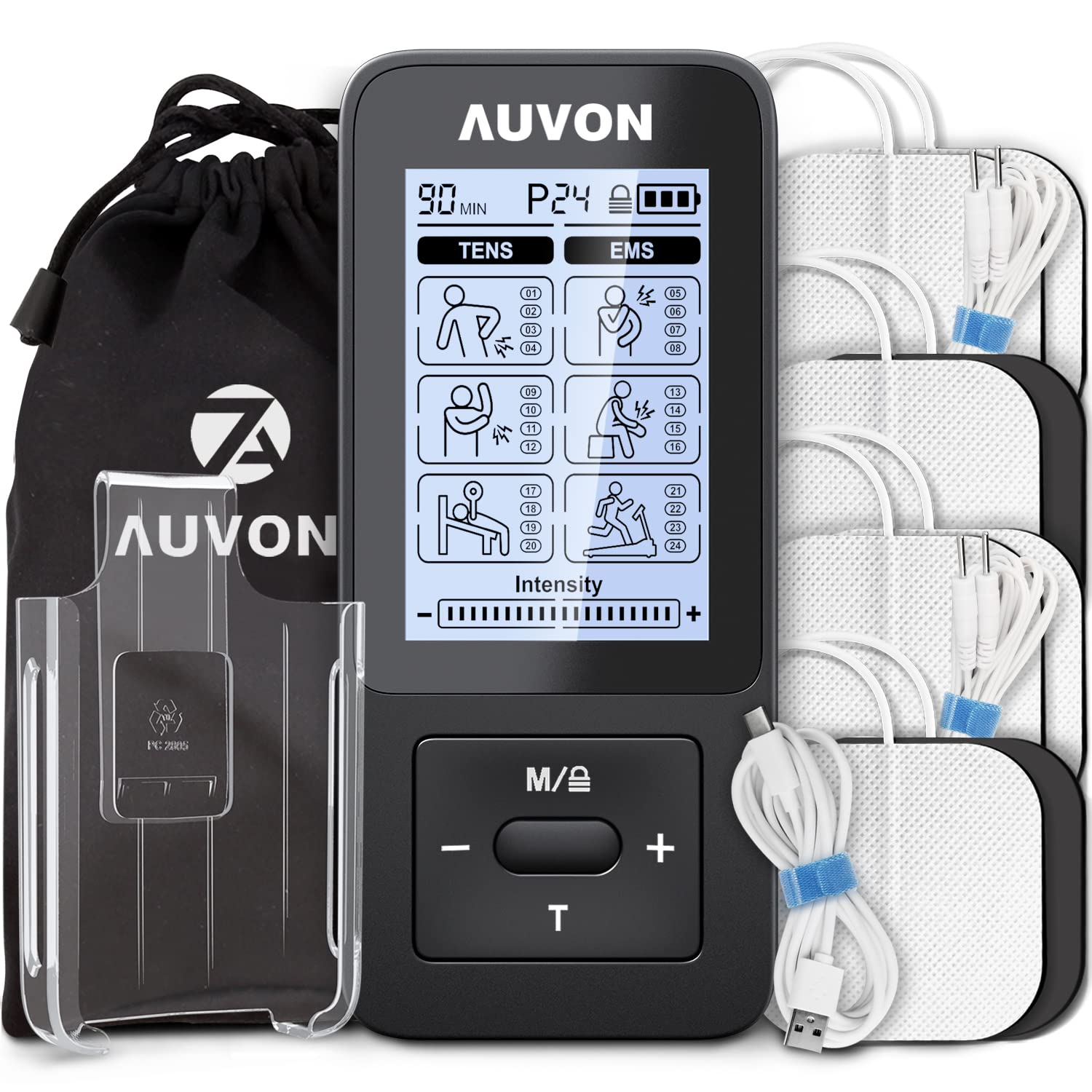 AUVON 24 Modes TENS Unit Muscle Stimulator for Pain Relief with 2X