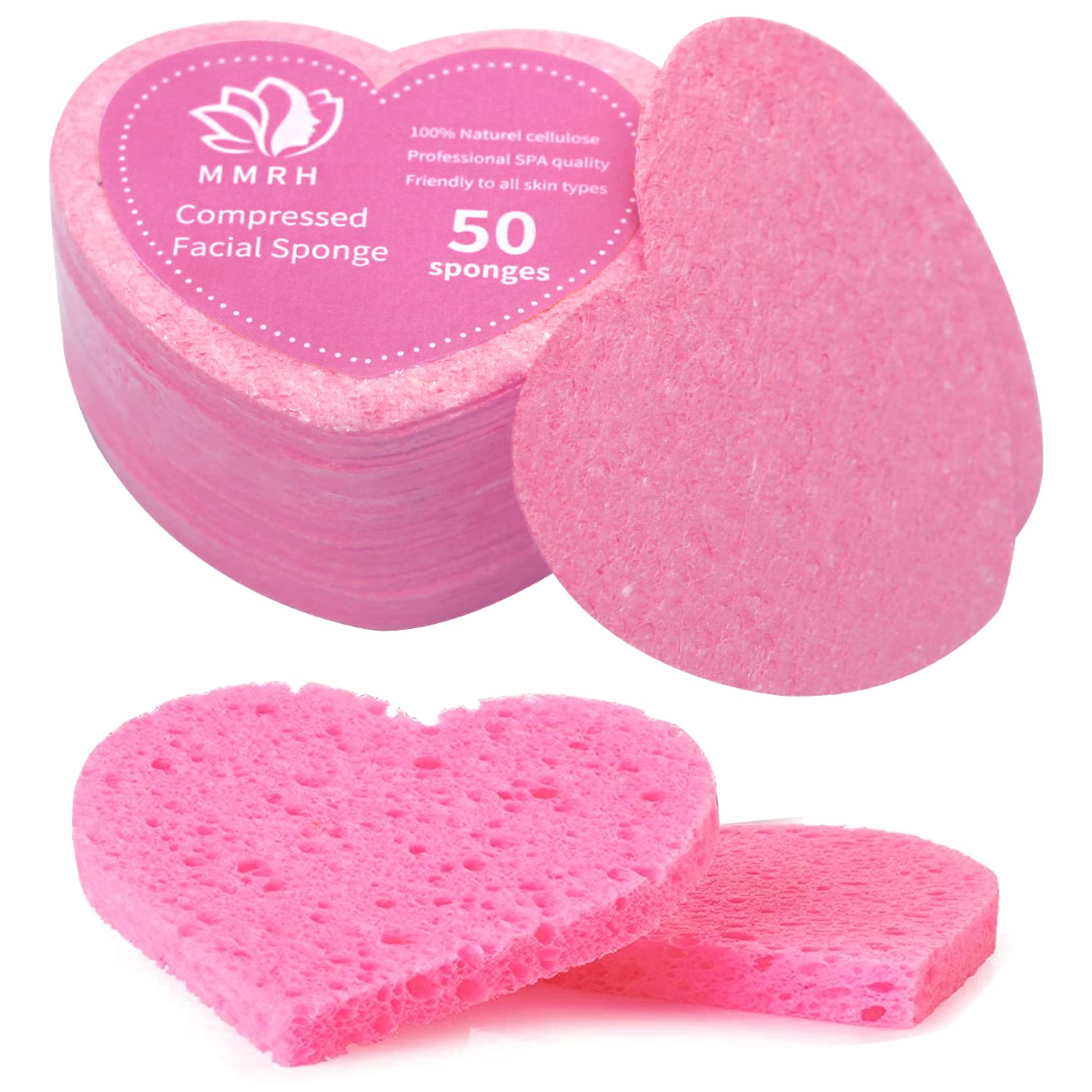 MMRH Facial Sponges Heart Shape Compressed Facial Sponges Natural Facial  Cleansing Sponges Pads Exfoliating Sponges for Cleansing Reusable 50 Pieces  (Pink)