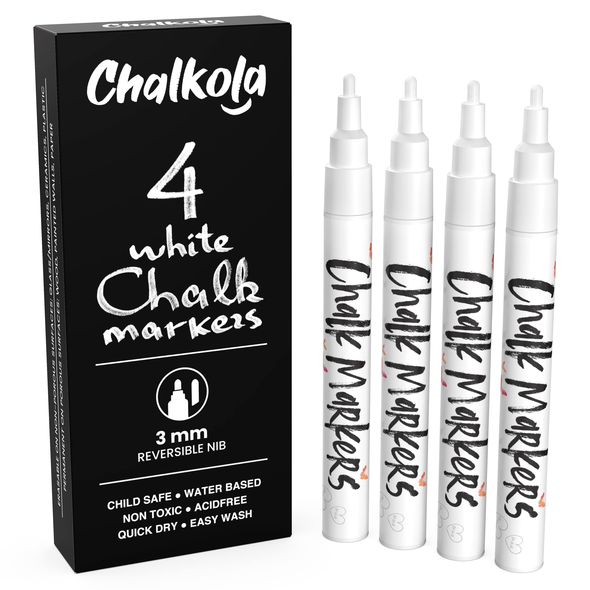 White Chalk Markers 4Pack Dual Tip 8 labels Dry Erase Blackboard Chalkboard  Pen✓