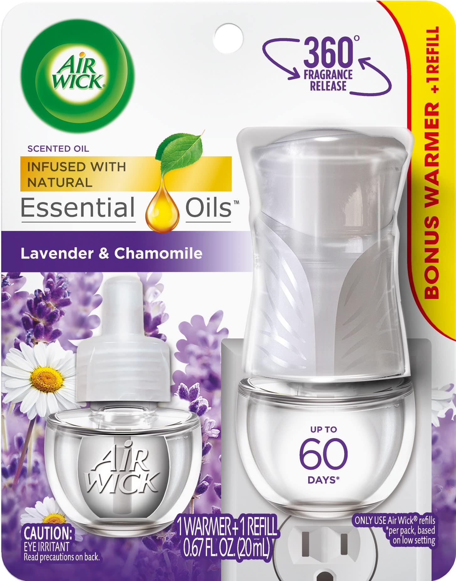 Air Wick plug in Scented Oil, Starter Kit, Lavender and Chamomile 1ct,  Essential Oils, Air Freshener, Purple