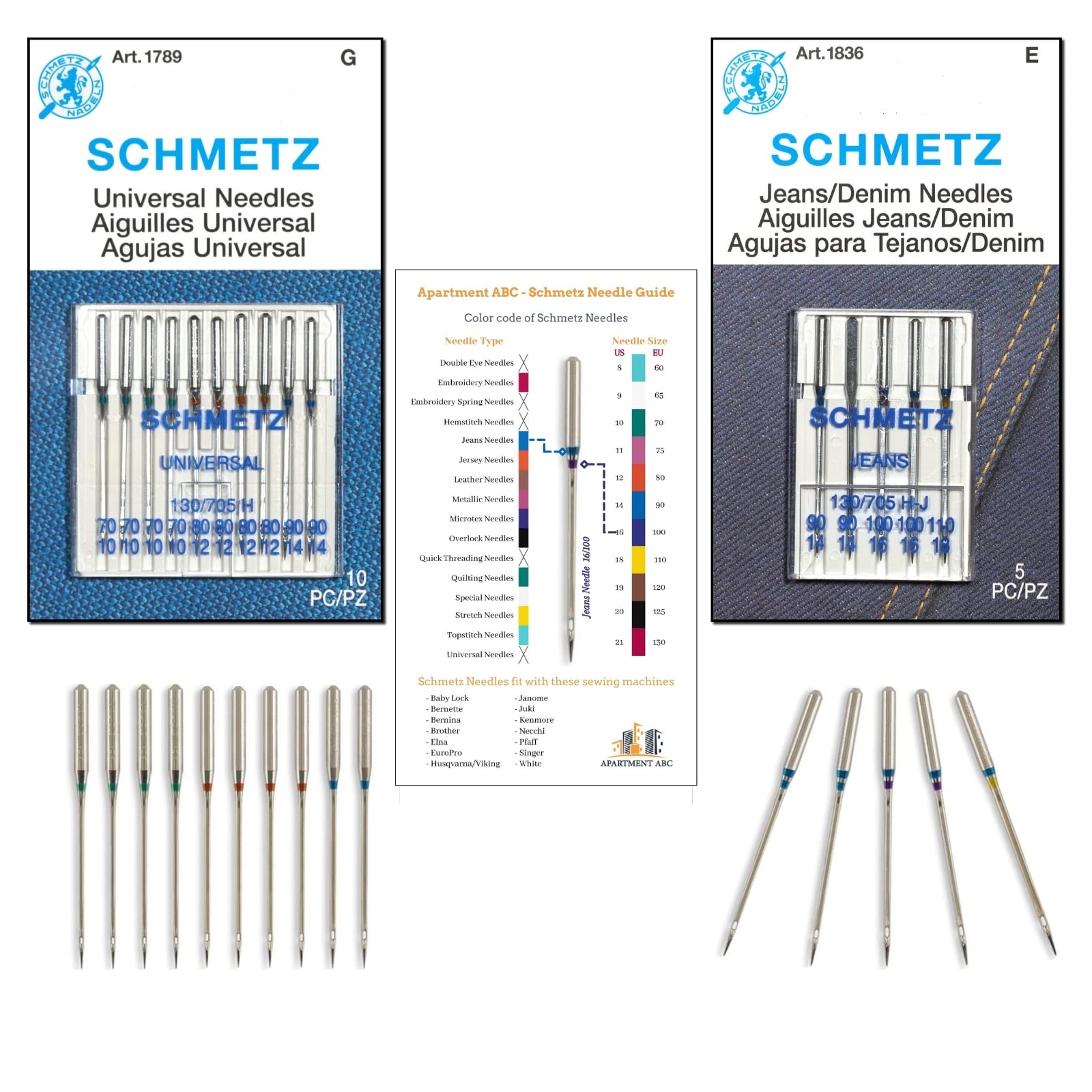 Jeans & Denim Sewing Machine Needles Variety Pack | Sizes (90/14, 100/16,  and 110/18) | Perfect for Jeans, Denim, Canva | Fits Brother, Bernina