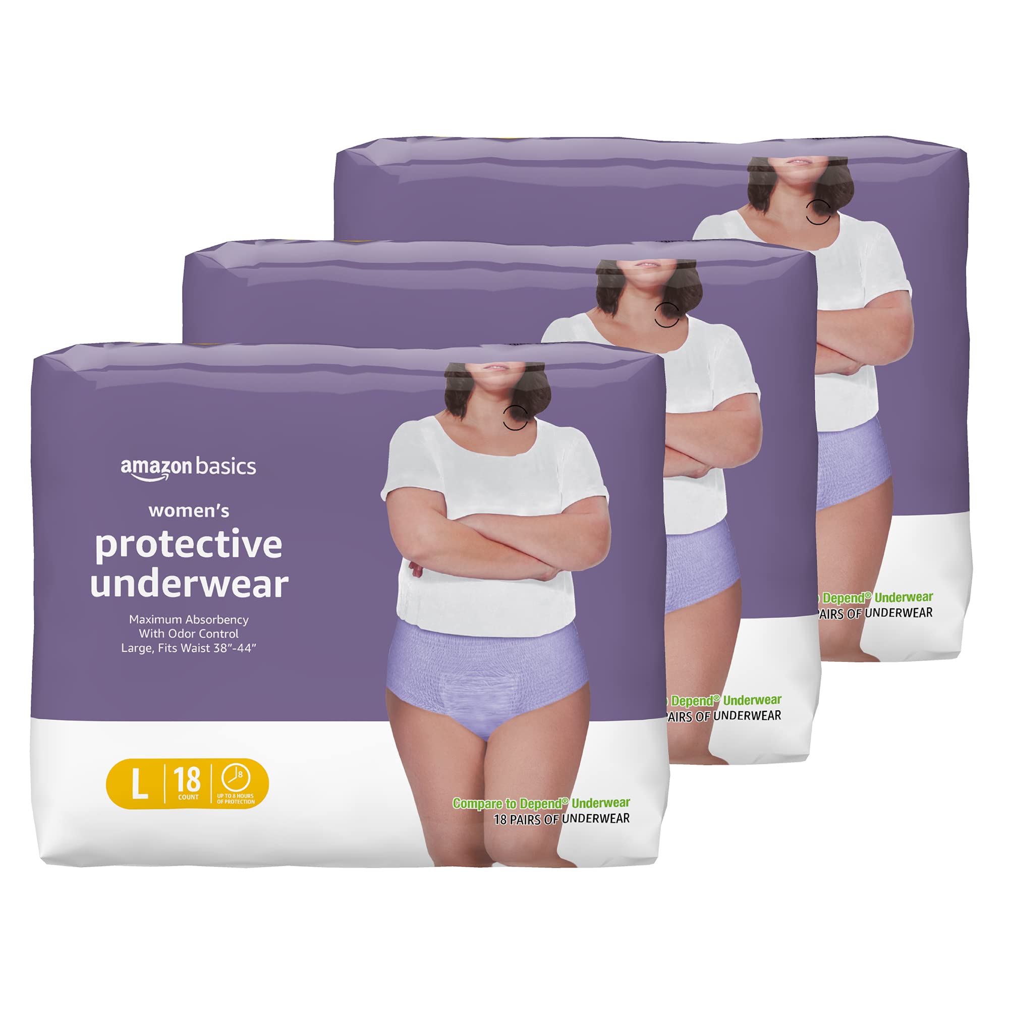 Basics Incontinence & Postpartum Underwear for Women, Maximum  Absorbency, Large, 54 Count, 3 Packs of
