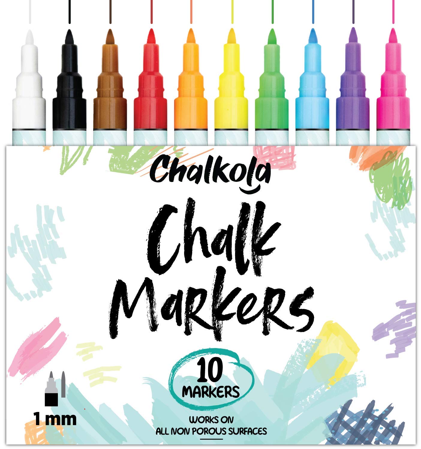 Chalkboard Chalk Markers (10 Pack 1mm Extra Fine Tip) Neon color