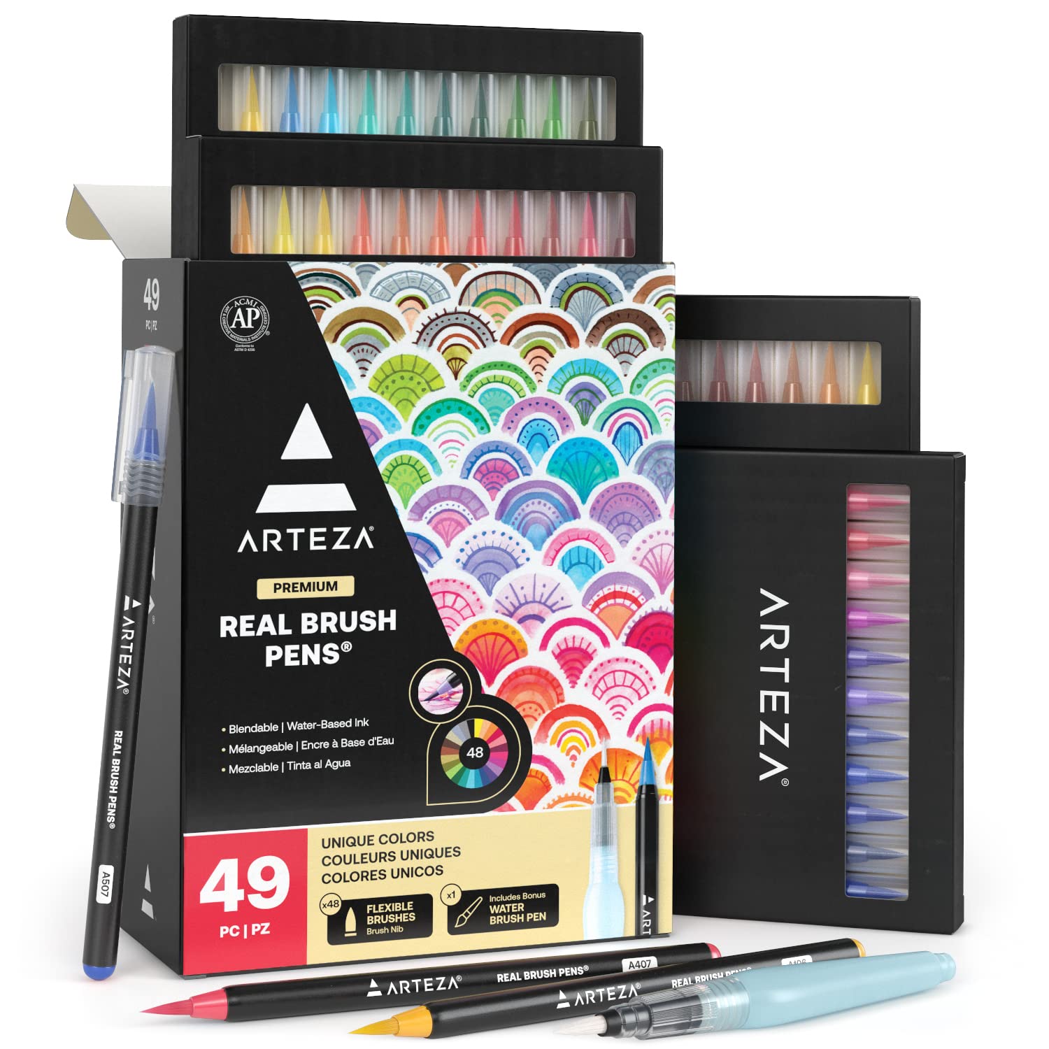 ARTEZA Real Brush Pens 48 Colors Watercolor Markers with Flexible Nylon  Brush Tips 0.5-mm Line Size Art Supplies for Creating Illustrations  Calligraphy and Watercolor Effects 1 Count (Pack of 48)
