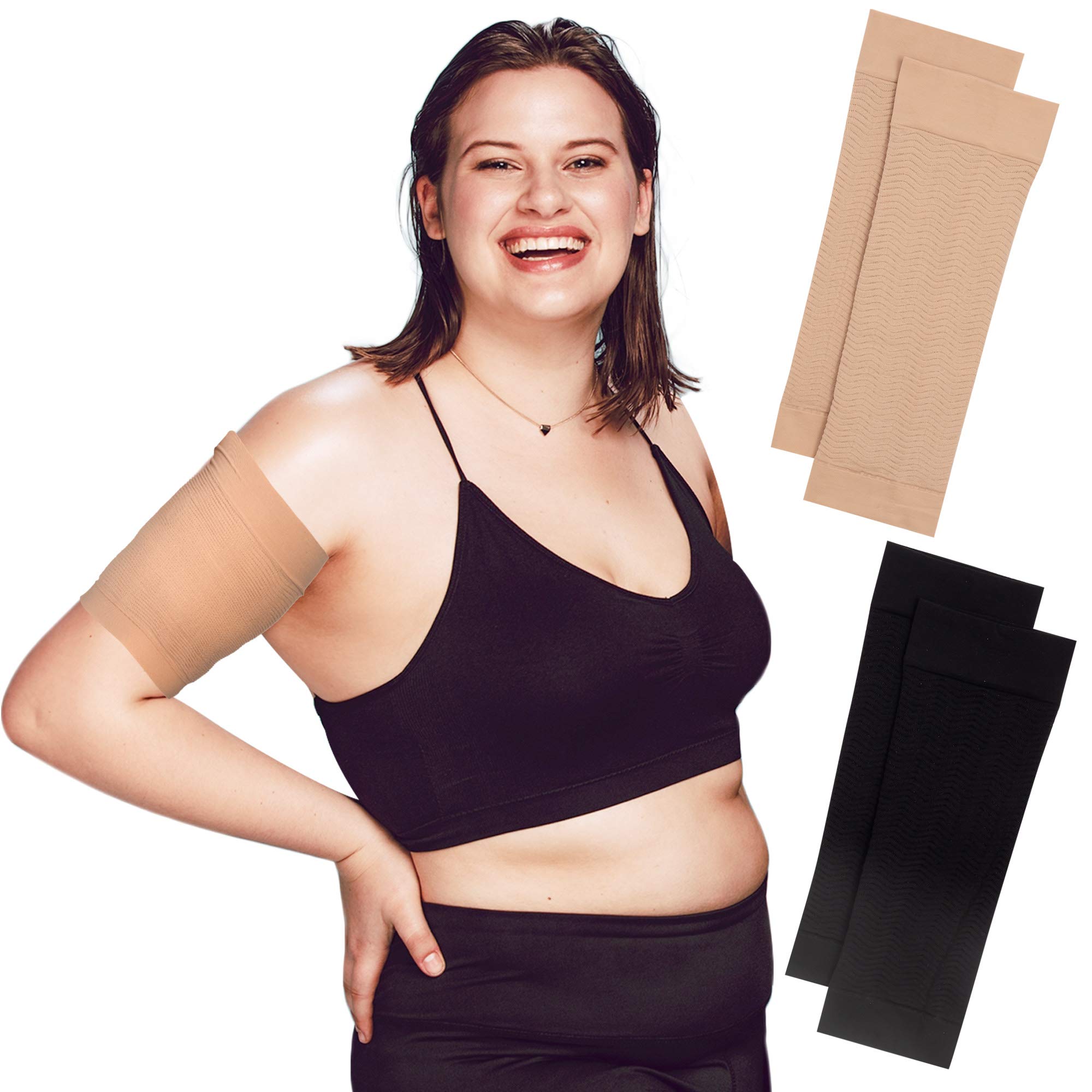 2 Pairs Arm Slimming Shapers For Women - Upper Arm Compression Sleeve To  Tone Arms - Arm Wraps For Flabby Arms - Helps Shape Upper Arms Ideal For Plus  Size Women ( Black + Beige )
