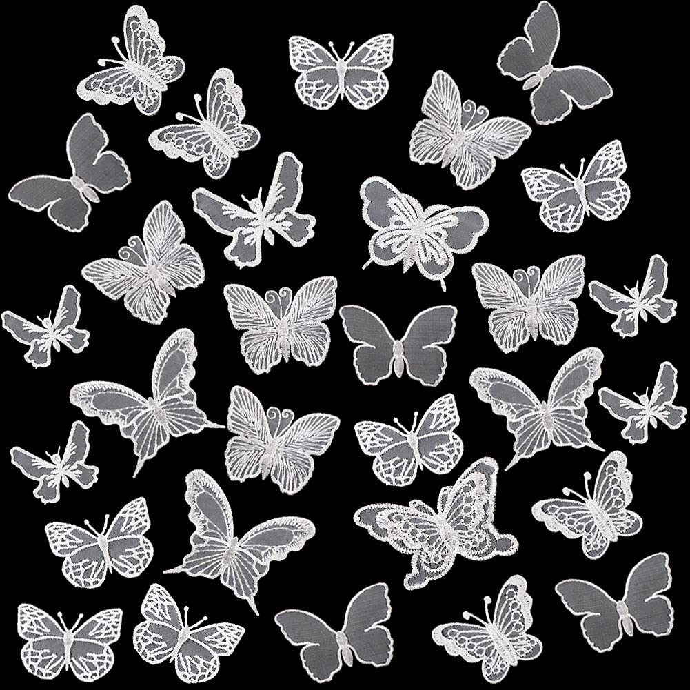 XUNHUI White 3D Lace Butterfly Appliques Patches for Clothing DIY Dress  Sewing Embroidery Appliques Decoration Patch 10 Pieces