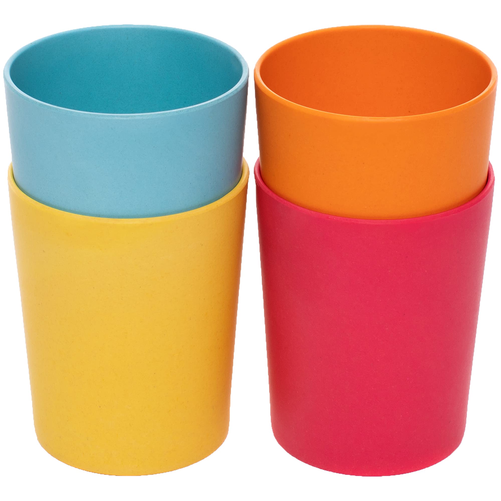 WeeSprout Bamboo Toddler Cups - 4 pc Set (10 fl oz) Organic & Non-Plastic  Cup Pack for Toddlers Big Kids or Baby Natural 10 oz (Without Lids) Blue  Yellow Orange & Red