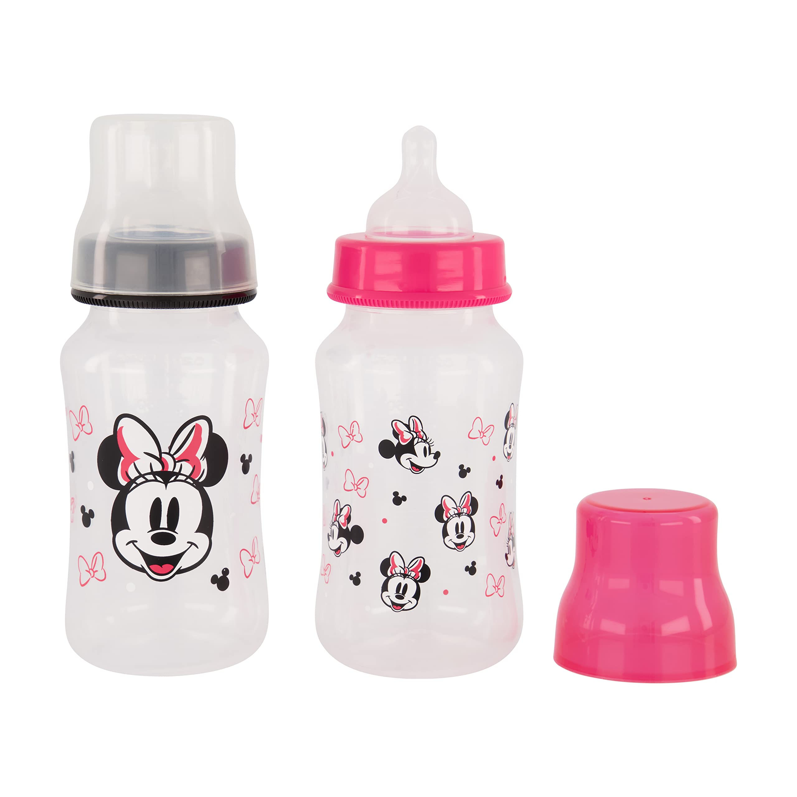 Disney Minnie Mouse Baby Bottles 11 oz for Boys or Girls, 2 Pack of Infant  Hourglass Shaped Bottles with Cover for Newborns and All Babies